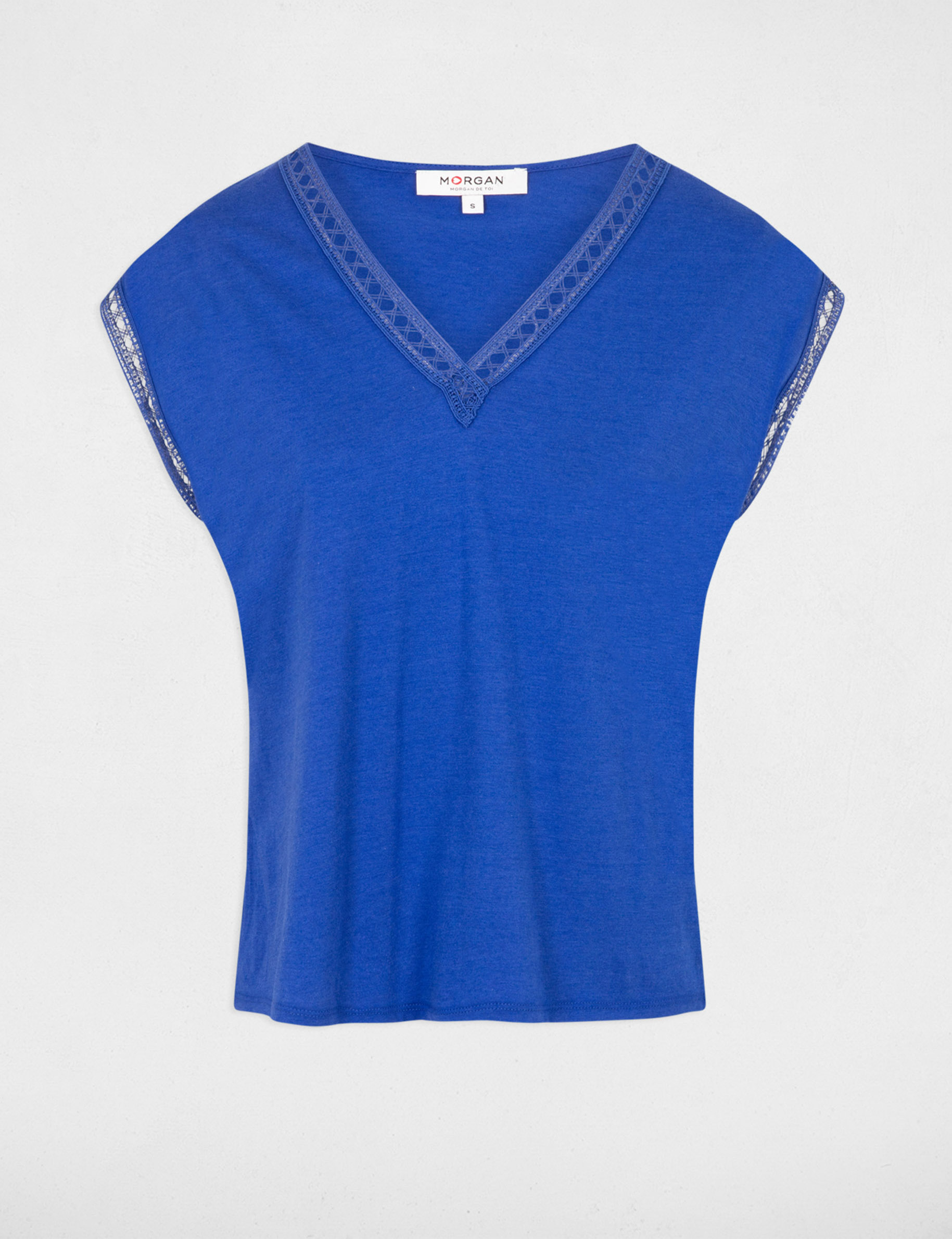 T-shirt met korte mouwen bleu electrique vrouw