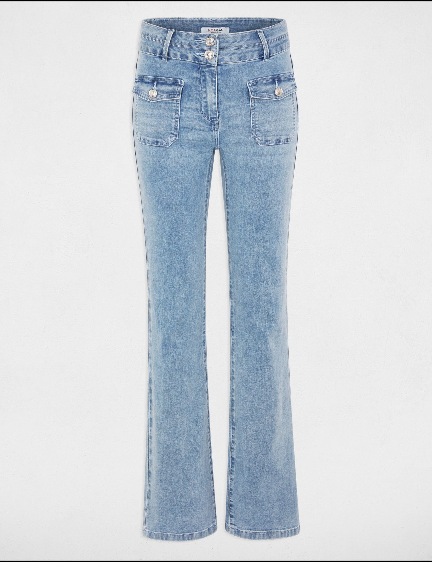 Bootcut jeans met hoge taille gebleekt denim vrouw