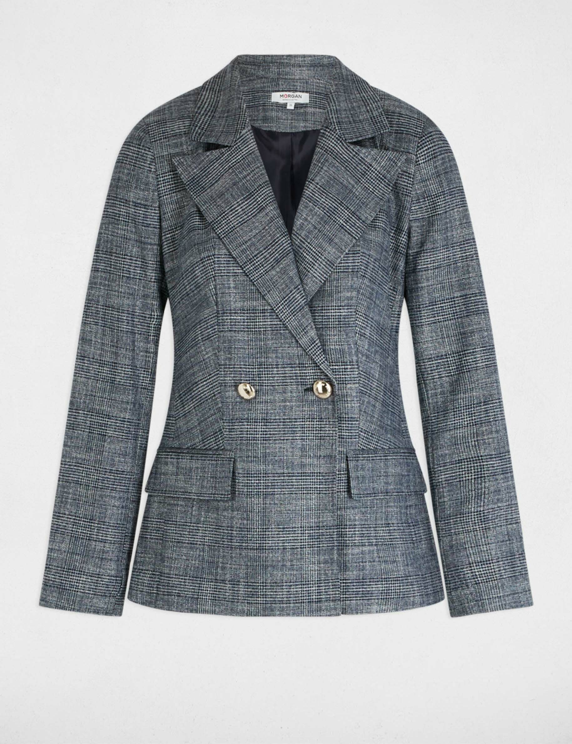 Veste courte à carreaux bleu marine femme