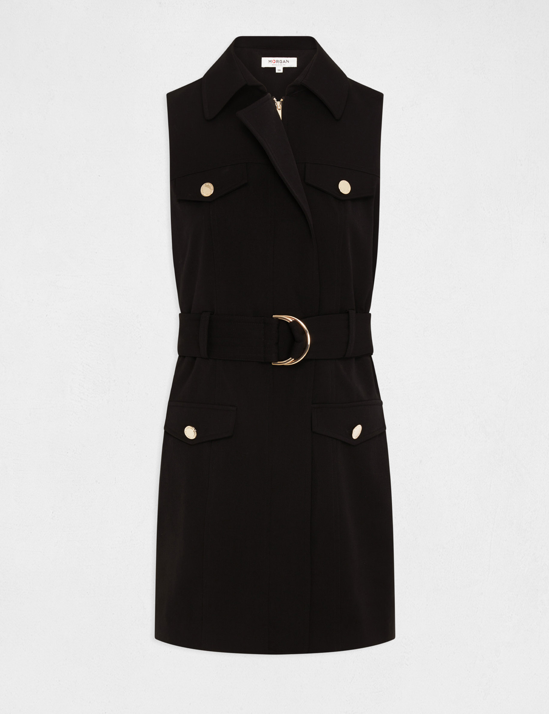 Robe cintrée zippée ceinturée noir femme