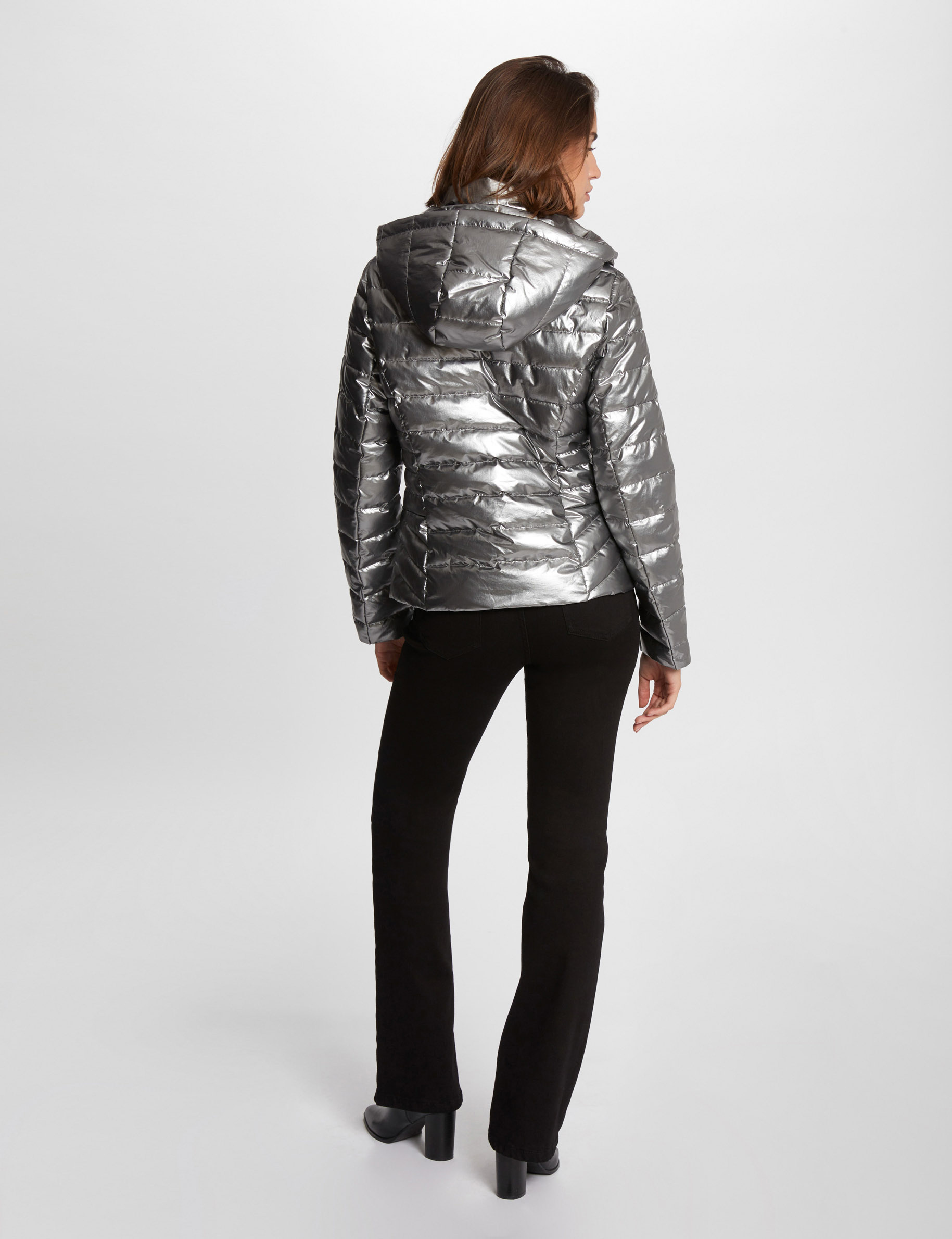 Metallic jack met capuchon antracietgrijs vrouw