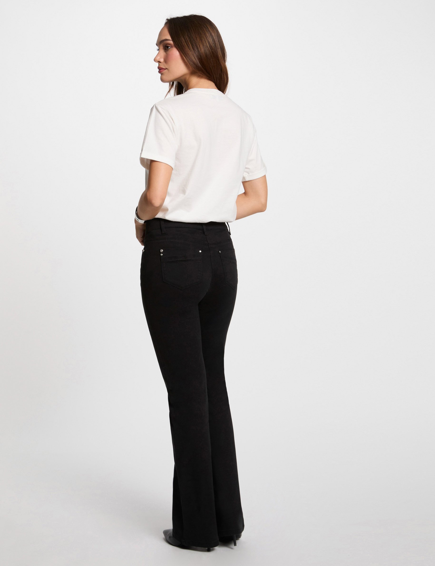 Pantalon bootcut boutonné noir femme