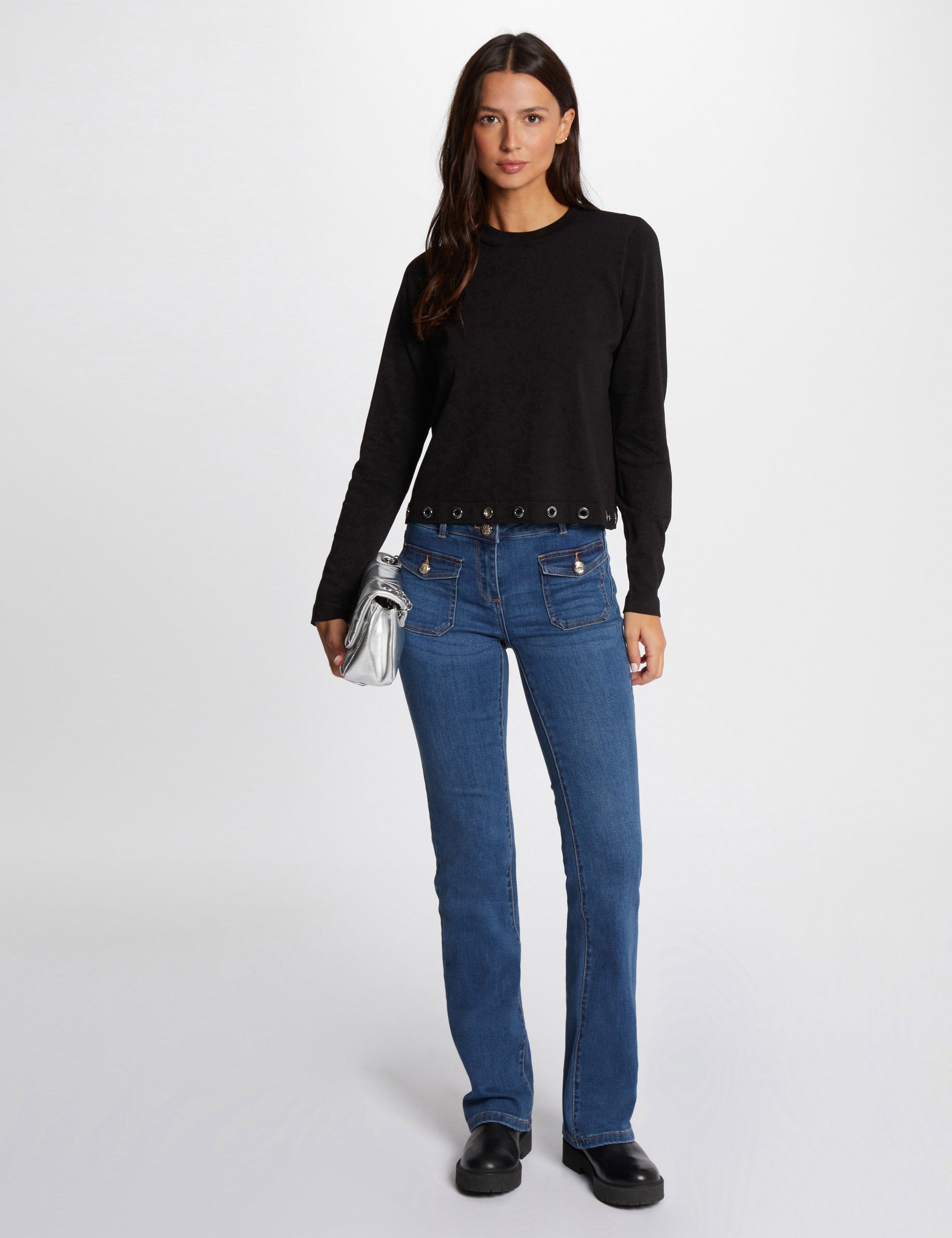 Jeans bootcut poches à boutons denim stone femme