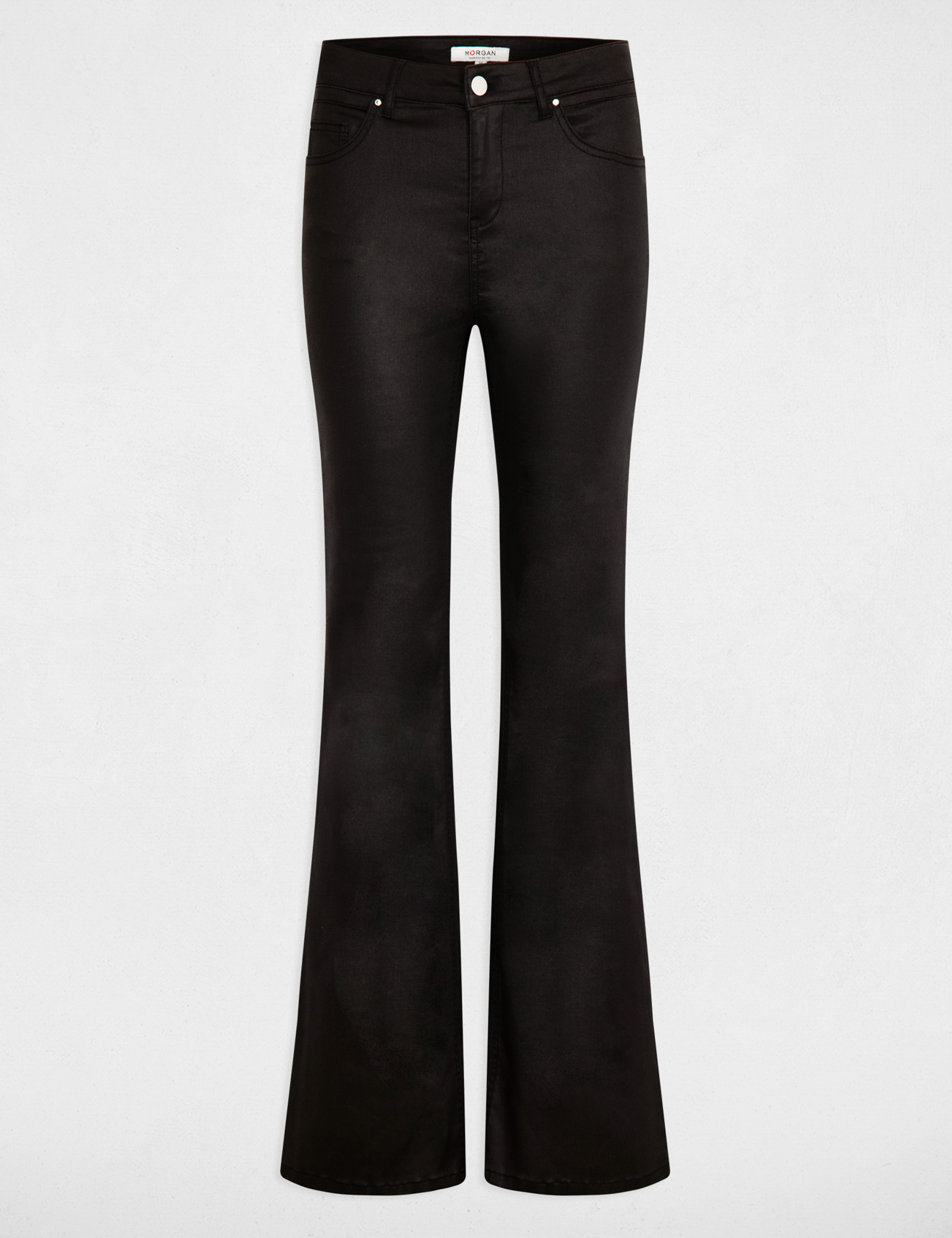 Pantalon flare enduit noir femme