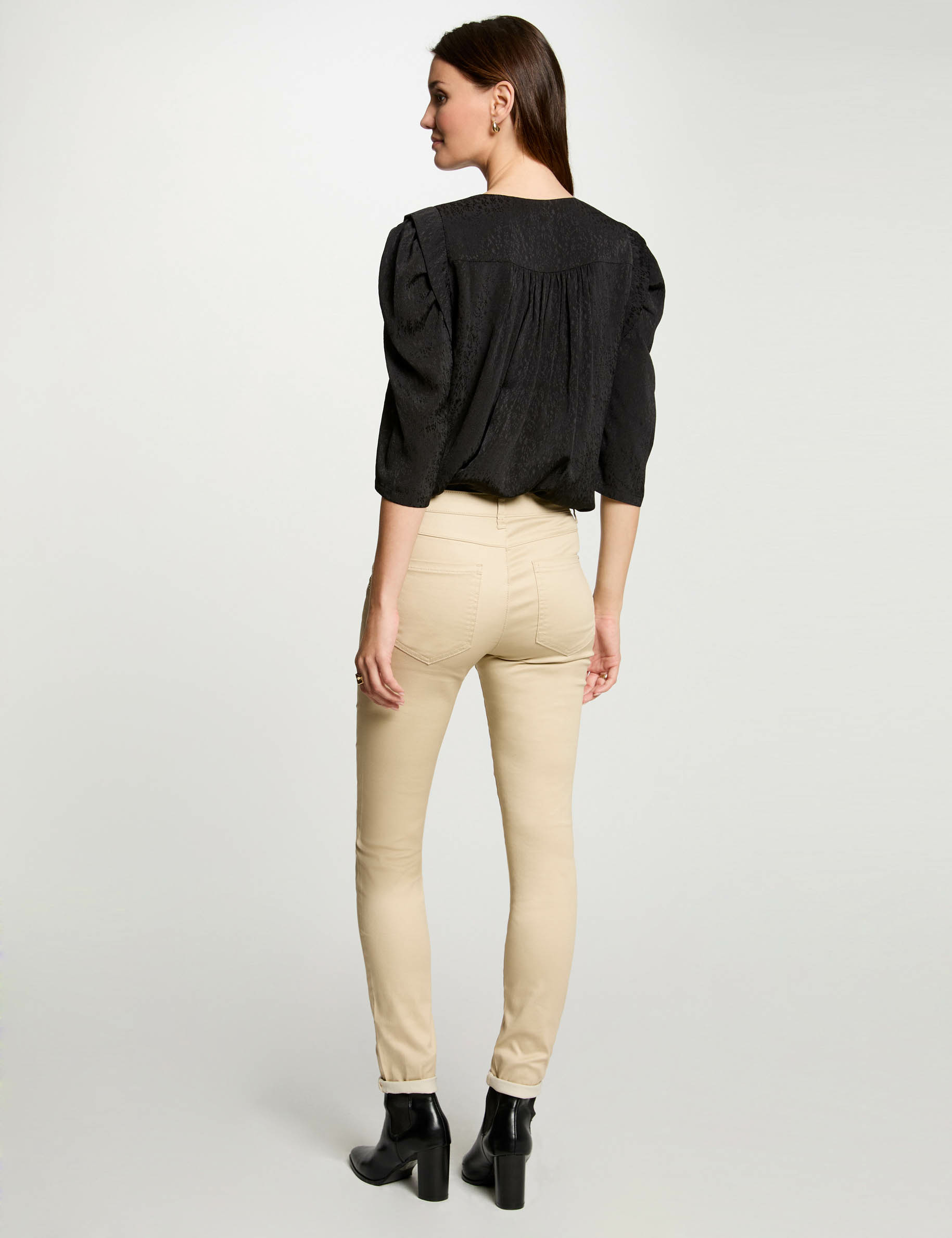 Skinny gecoate broek beige vrouw