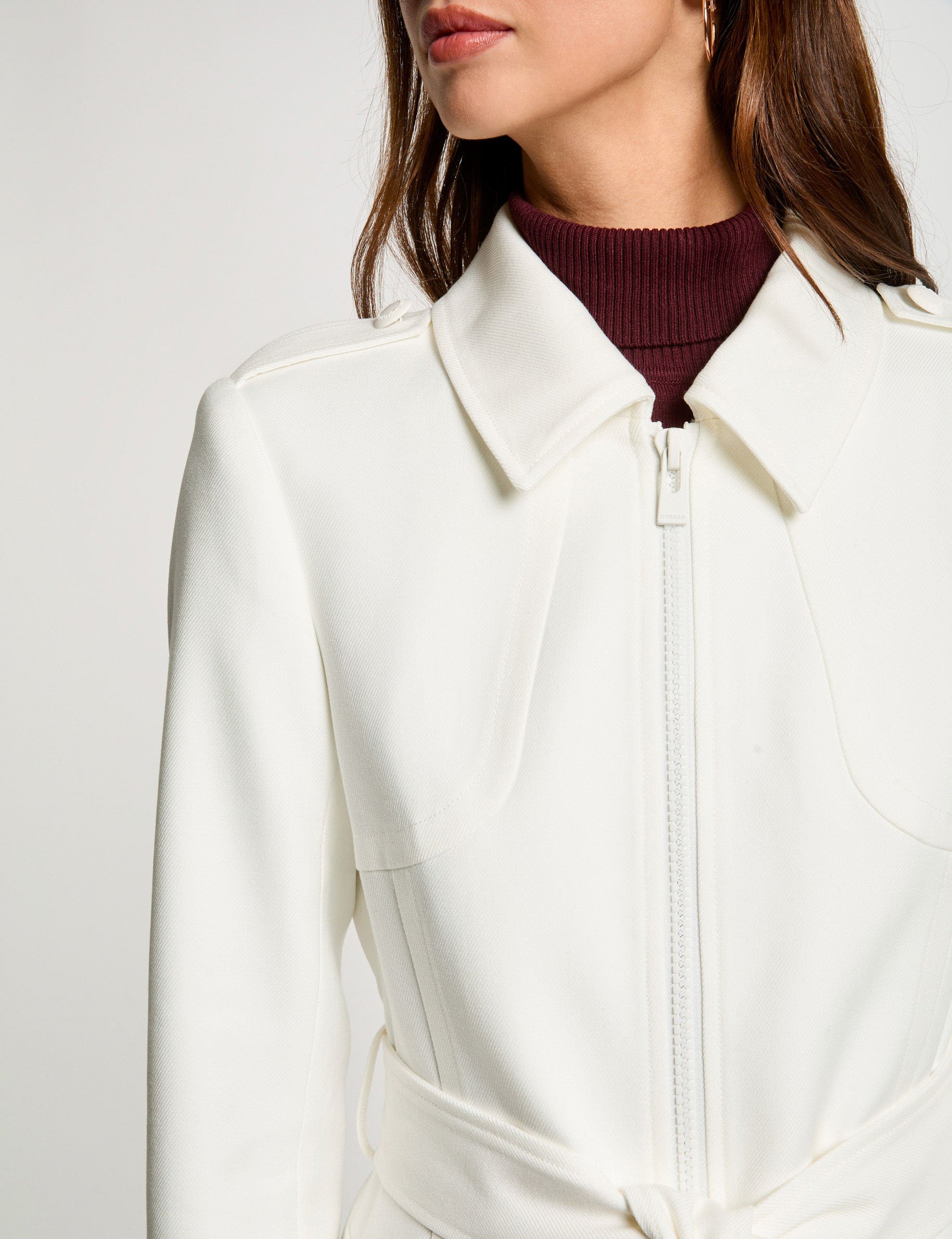 Manteau long zippé blanc femme