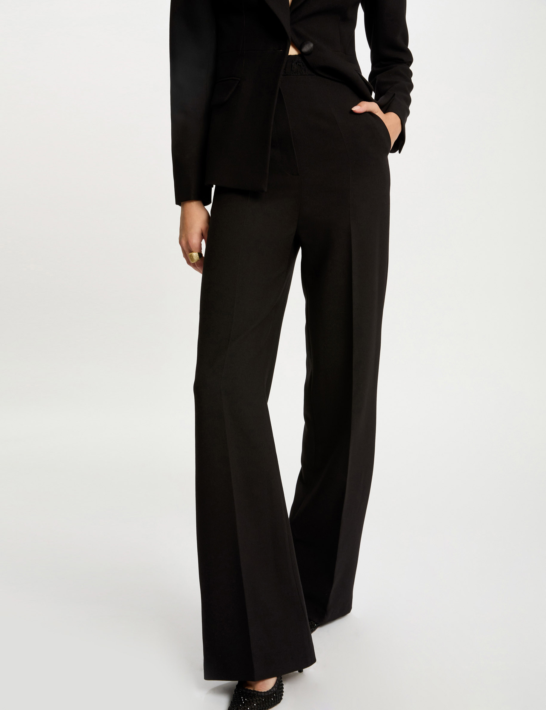 Pantalon flare à pinces noir femme