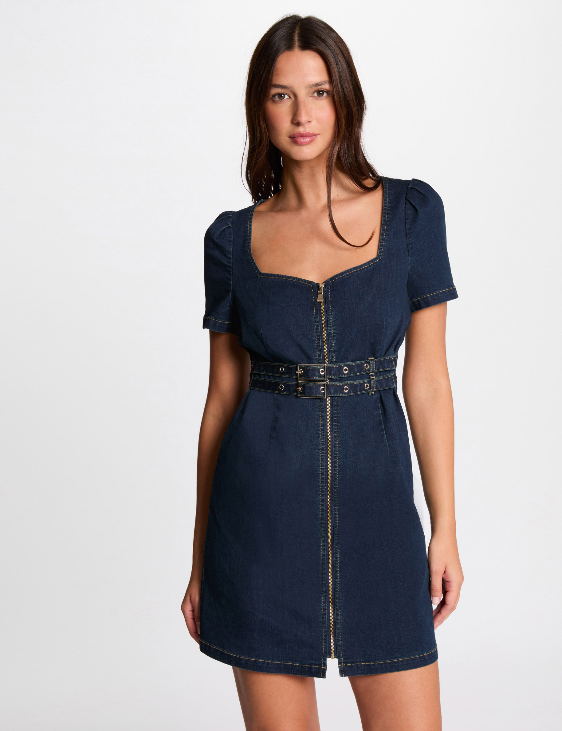 Robe courte ajustée en jean jean brut femme