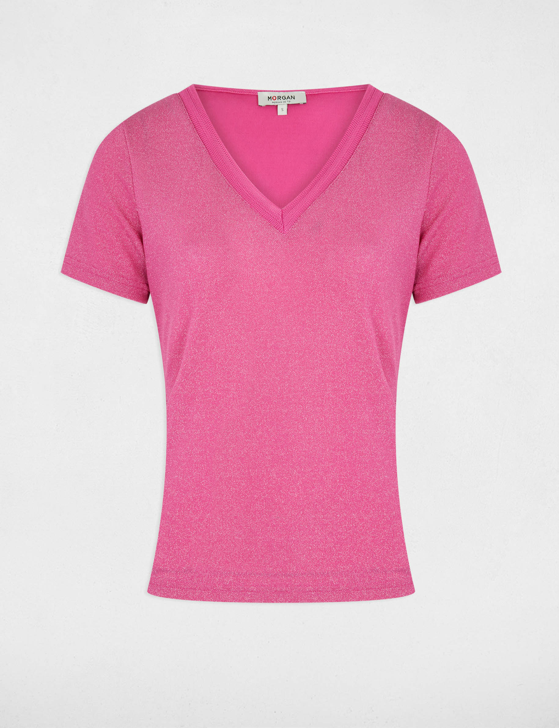 T-shirt met korte mouwen en V-hals roze vrouw