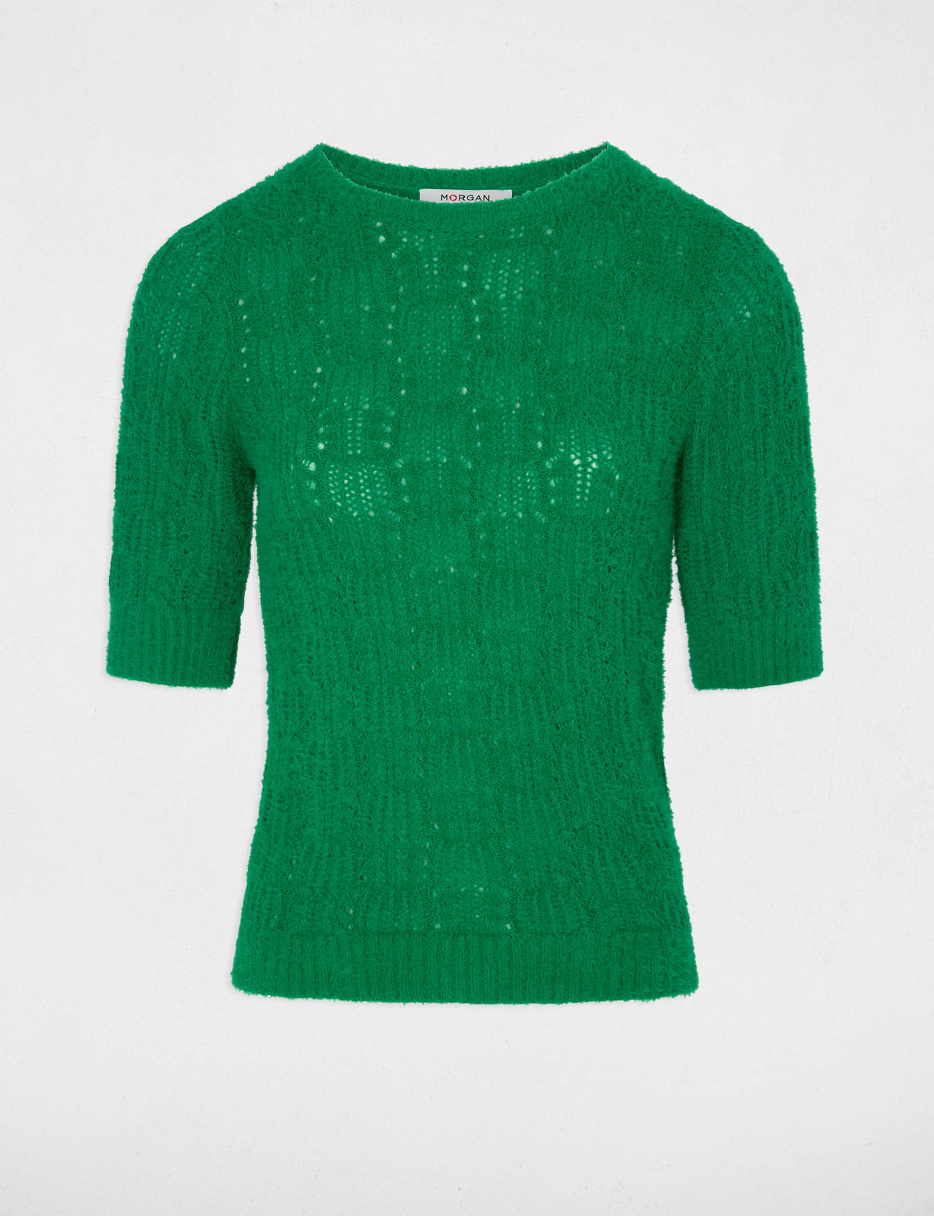 Pull manches courtes ajouré vert femme