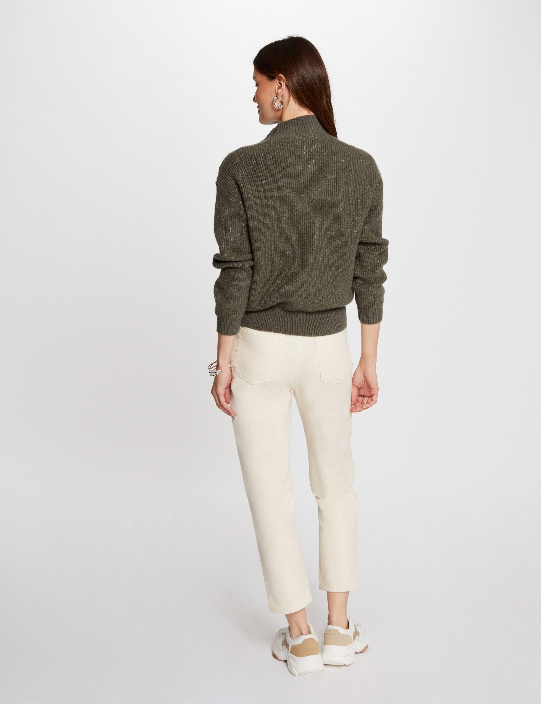 Pull manches longues avec boutons vert kaki femme