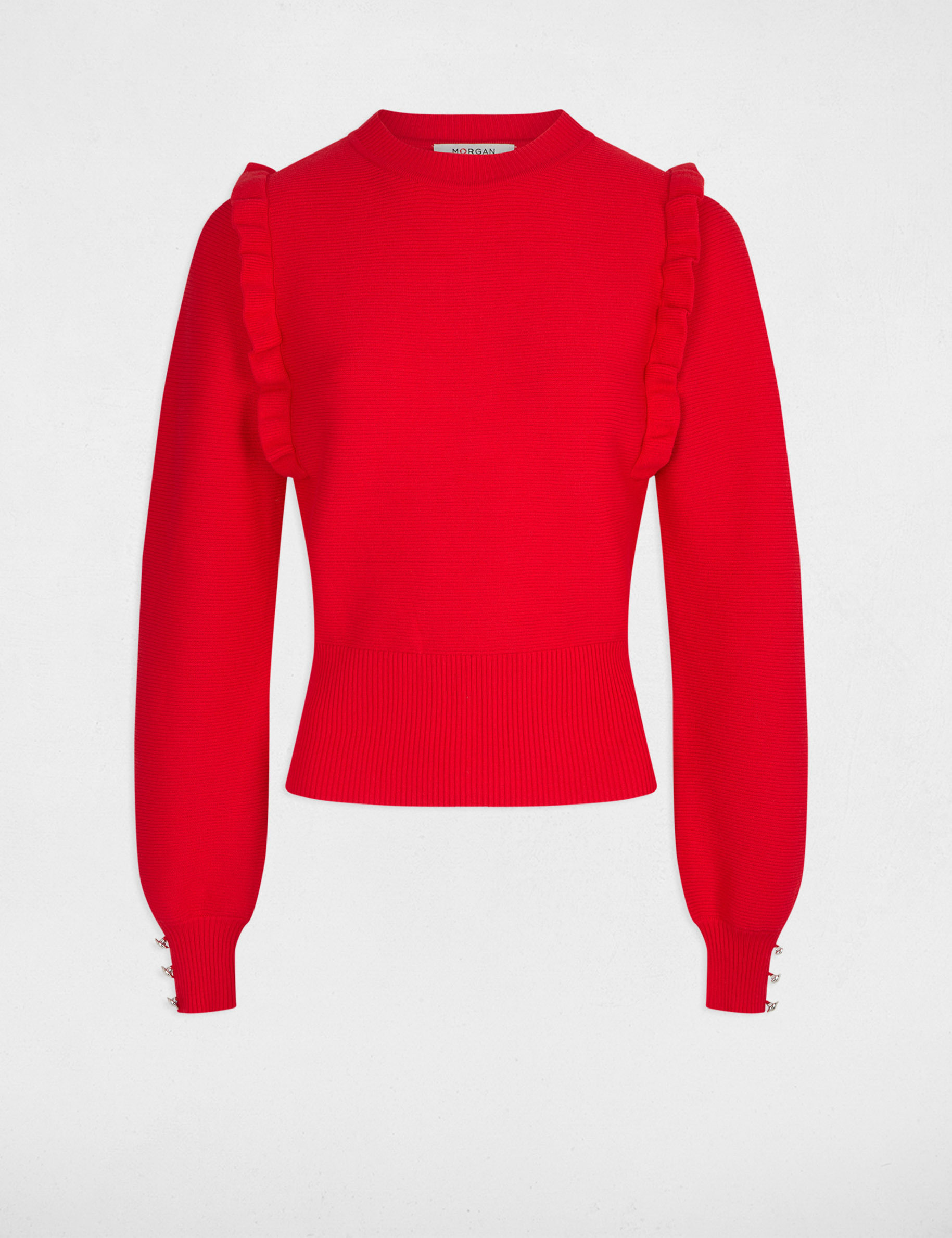 Pull manches longues volants rouge femme