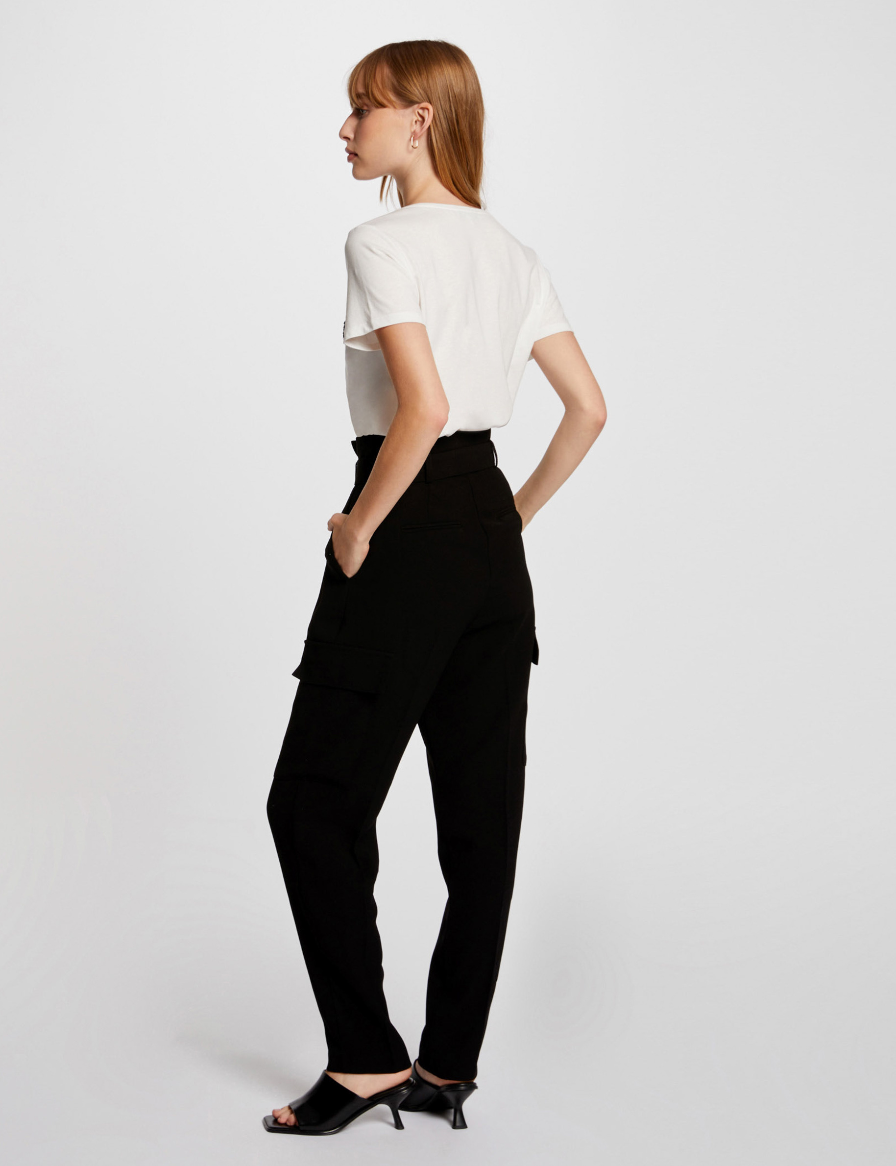 Pantalon carotte ceinturé noir femme