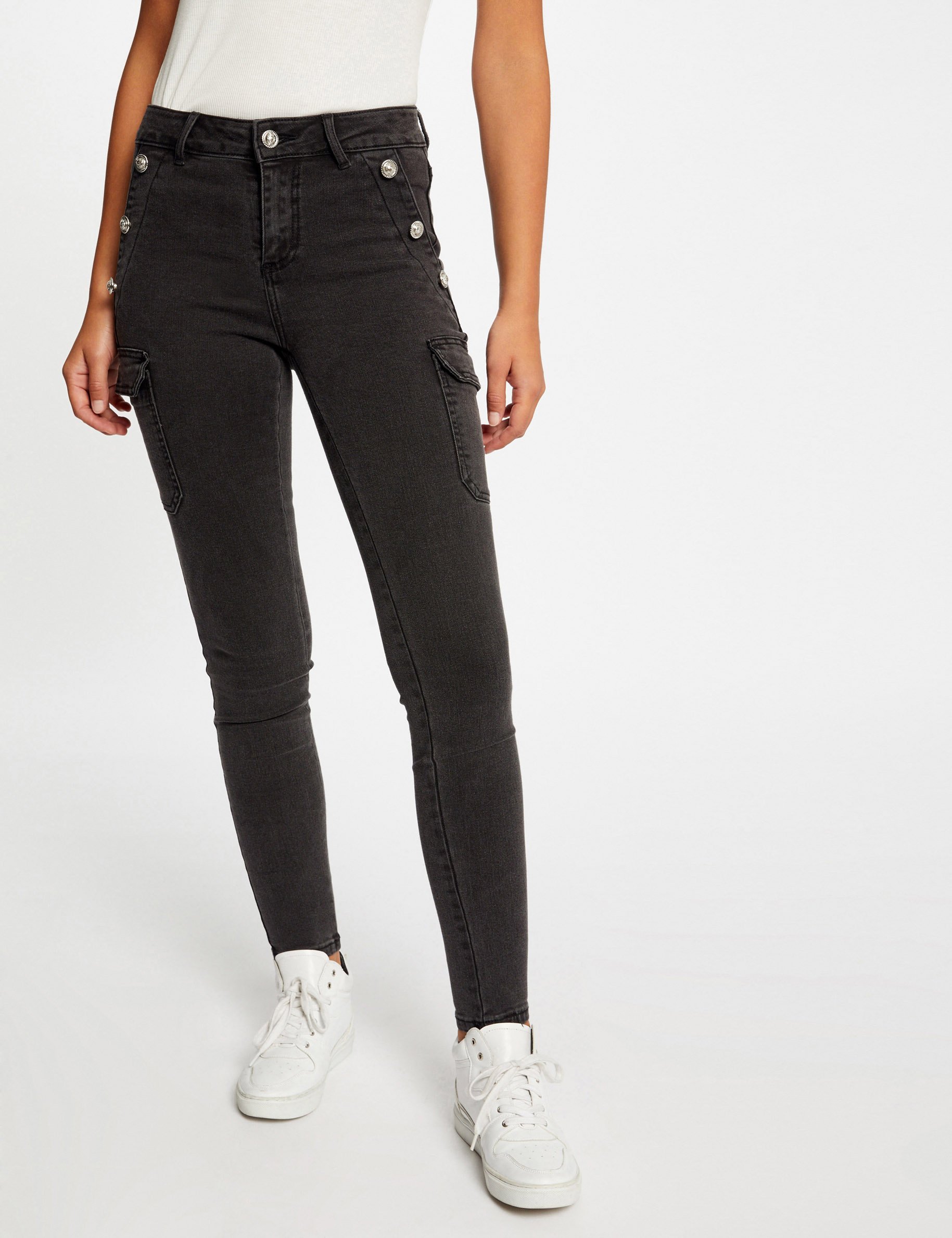 Skinny cargojeans met bruggen mediumgrijs vrouw