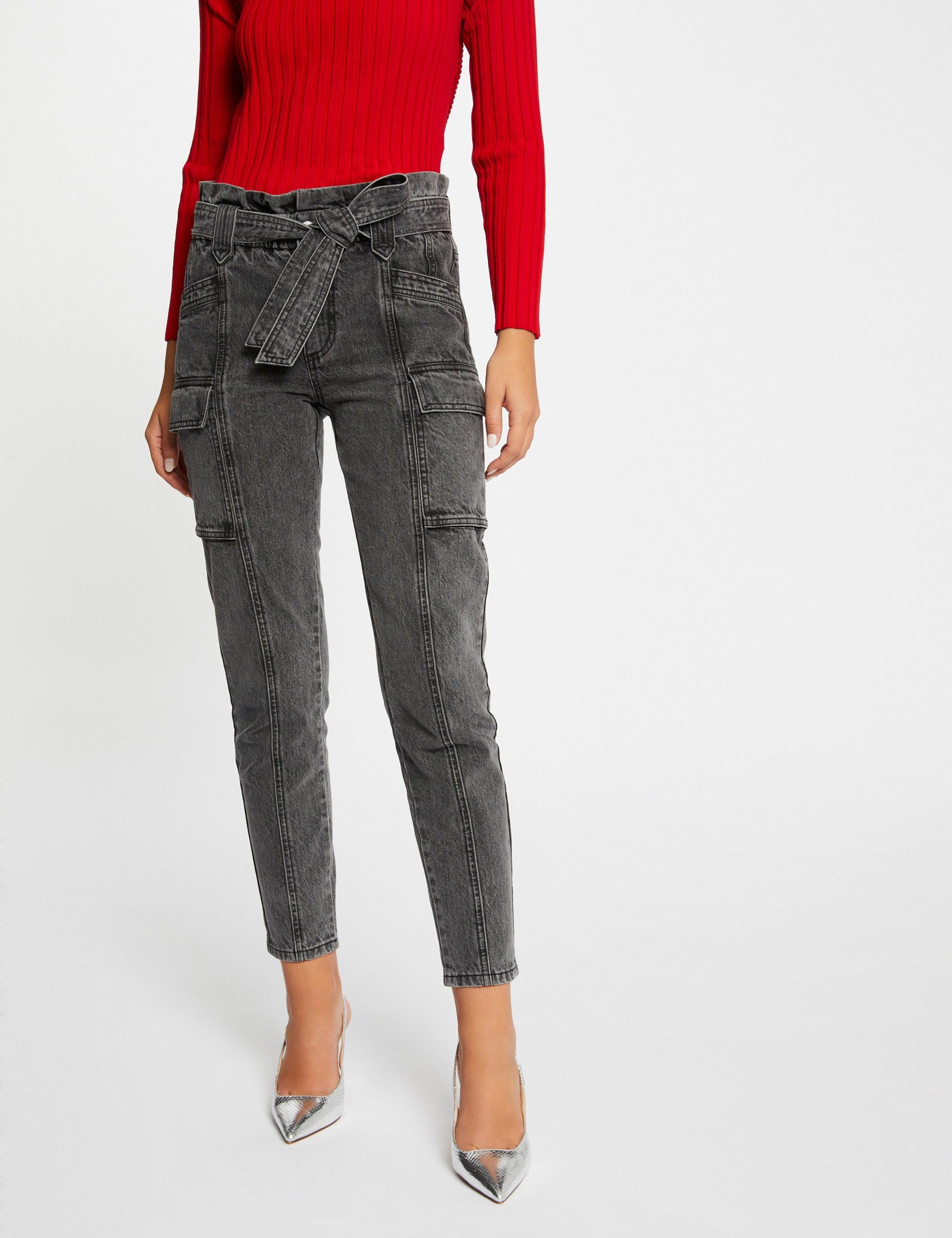 Jeans cargo slim 7/8ème gris moyen femme