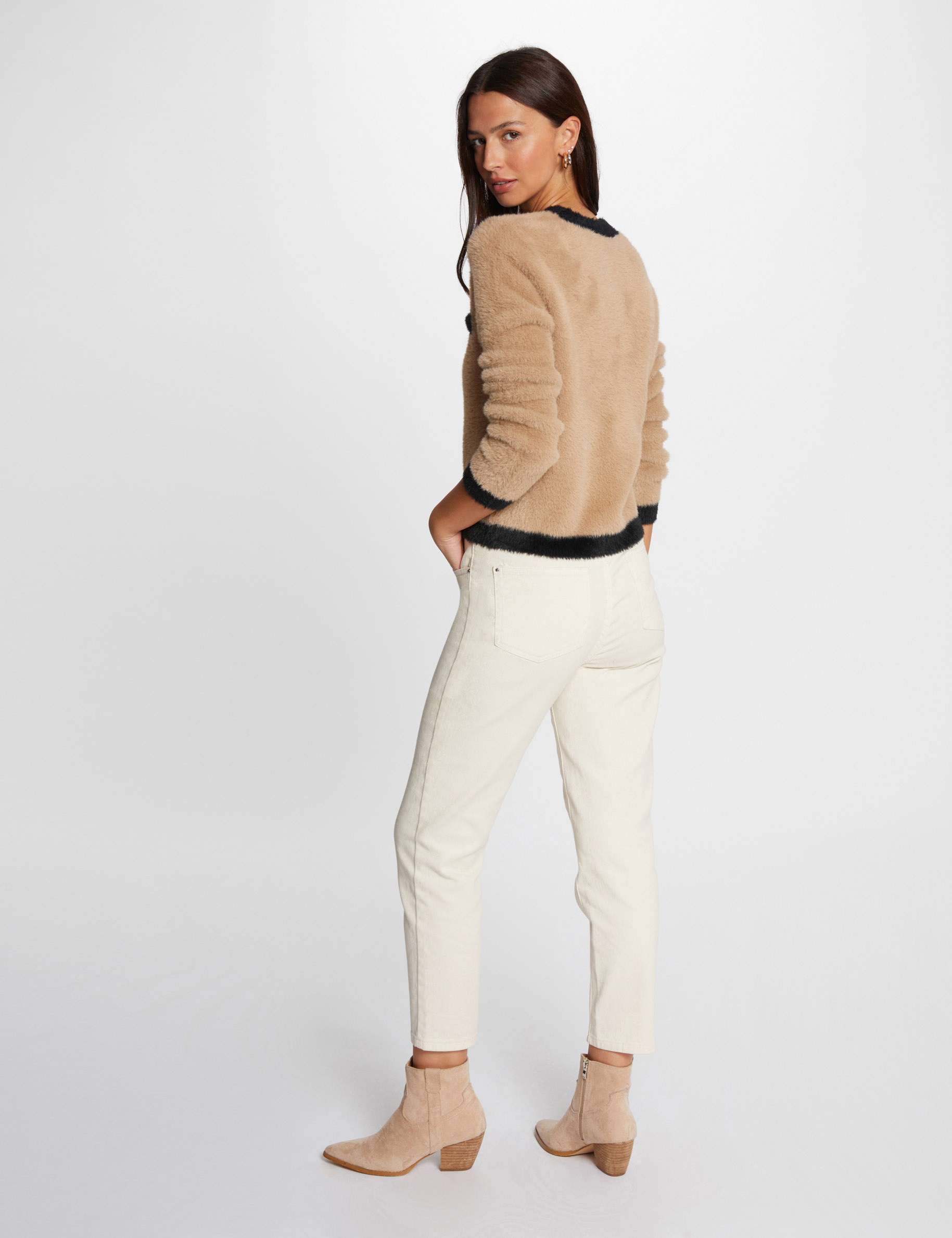 Pull maille duveteuse camel femme