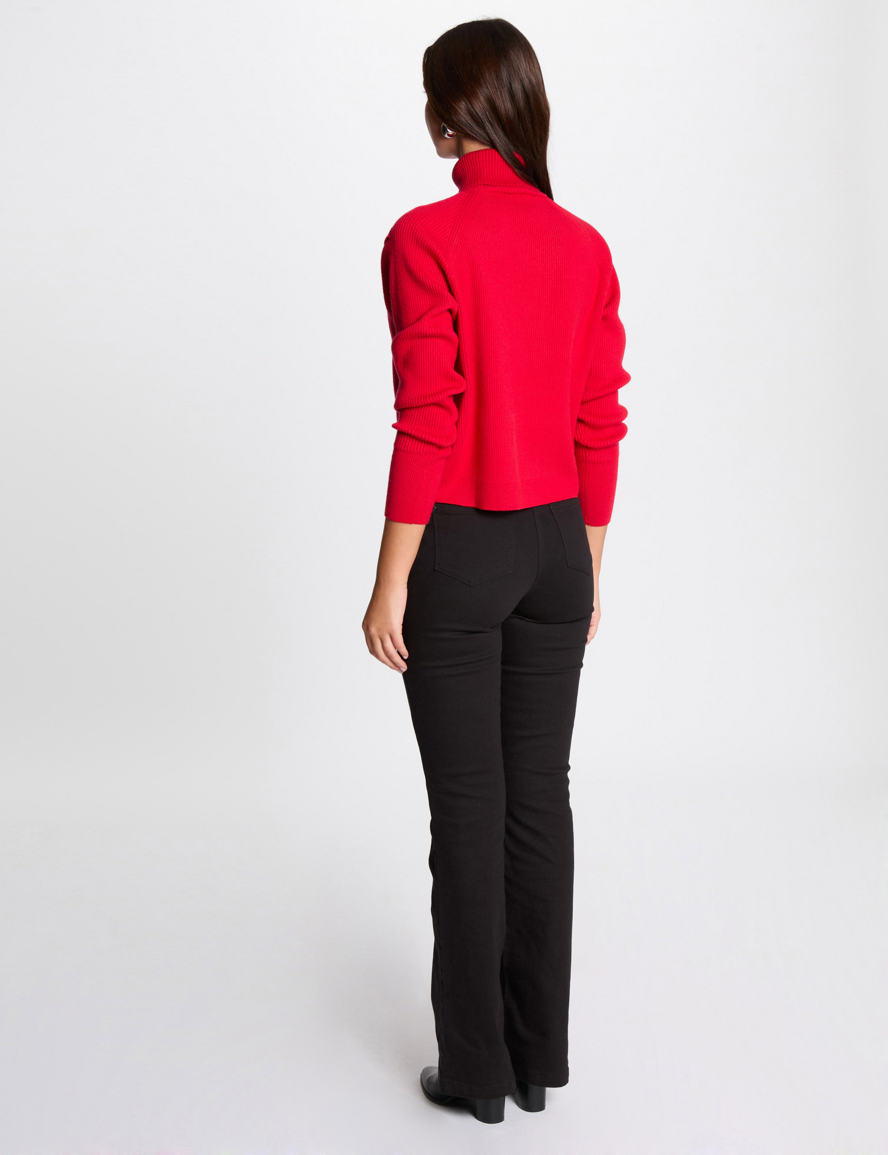 Pull manches longues effet croisé rouge femme