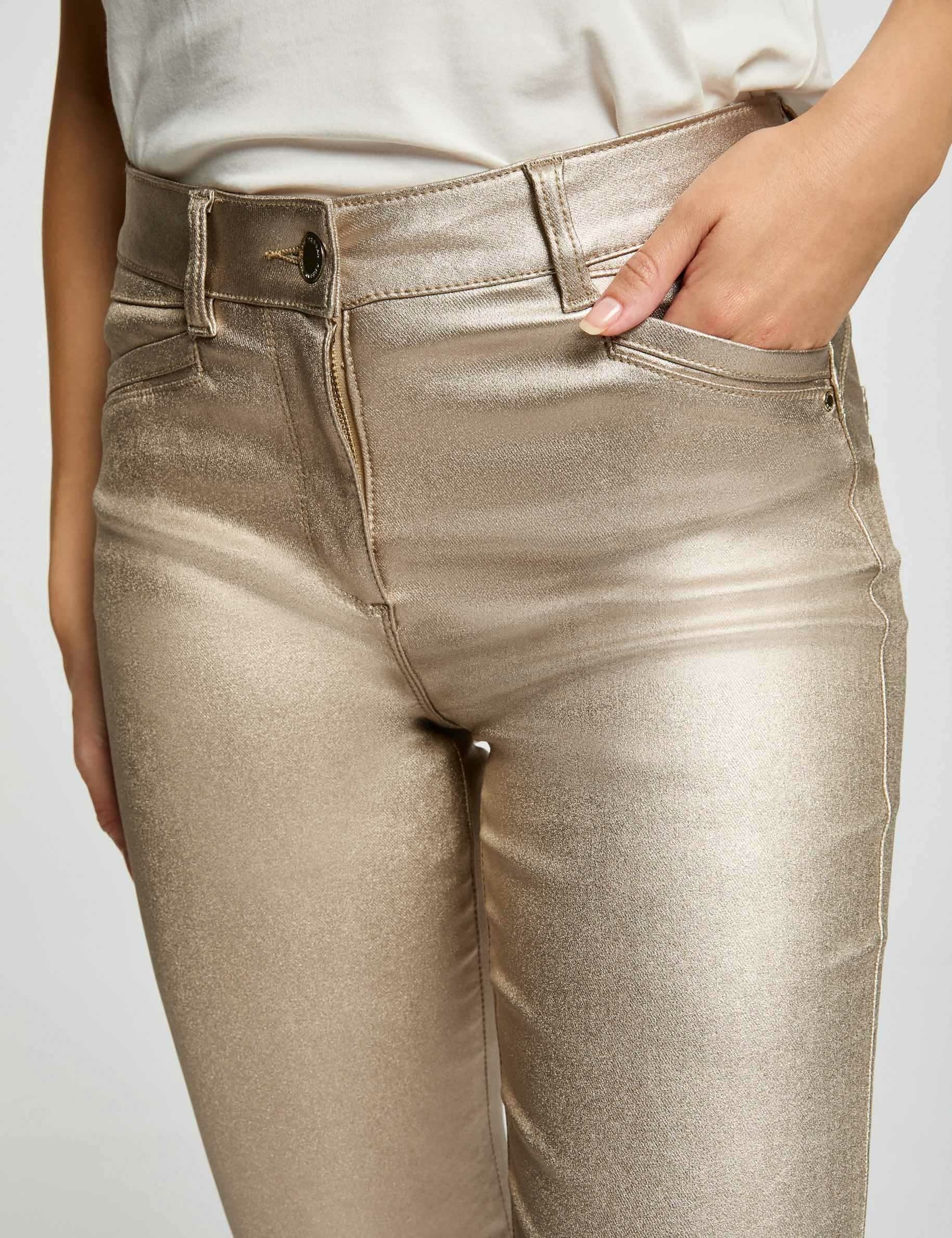 Pantalon ajusté enduit dore femme