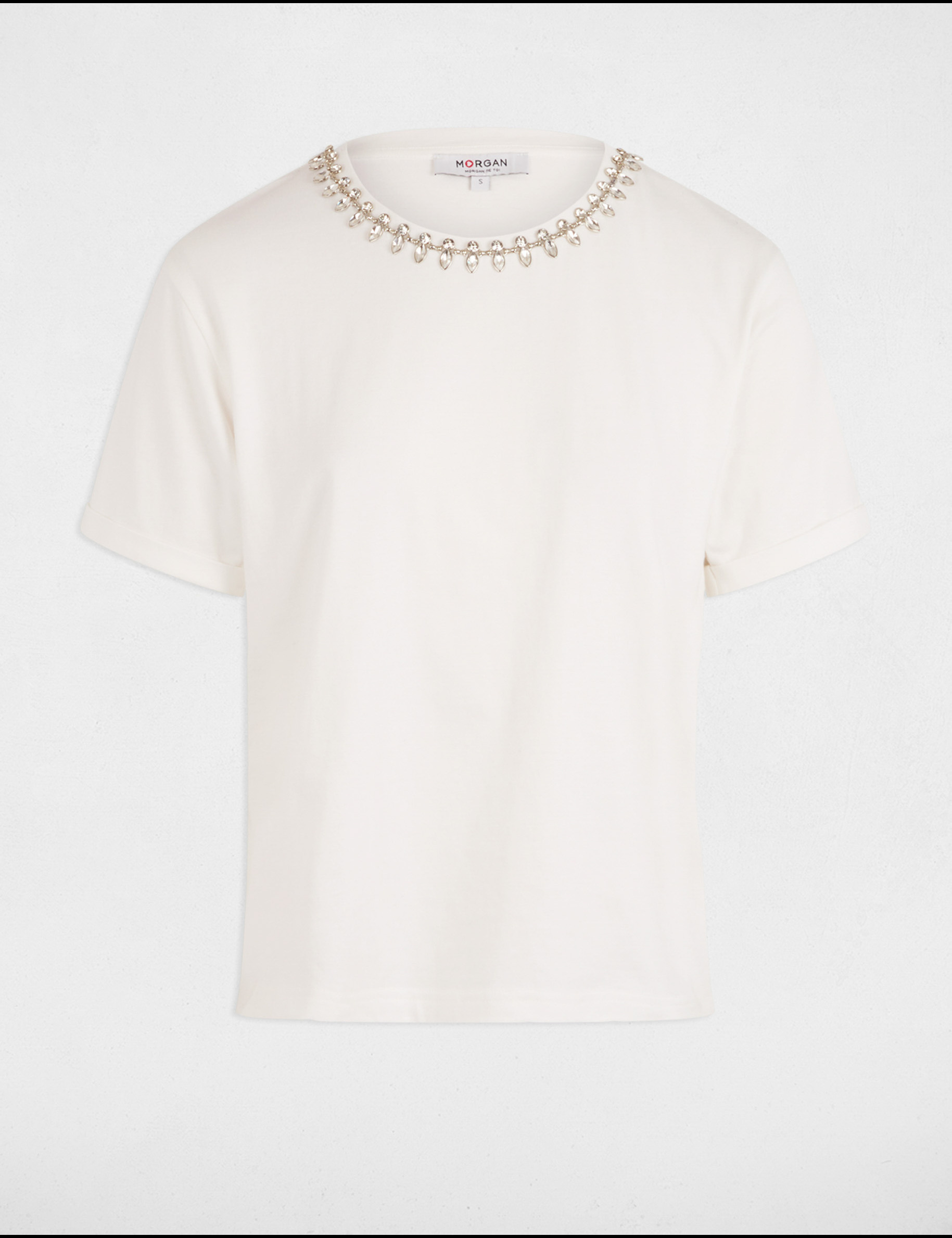 T-shirt manches courtes bijoux blanc femme