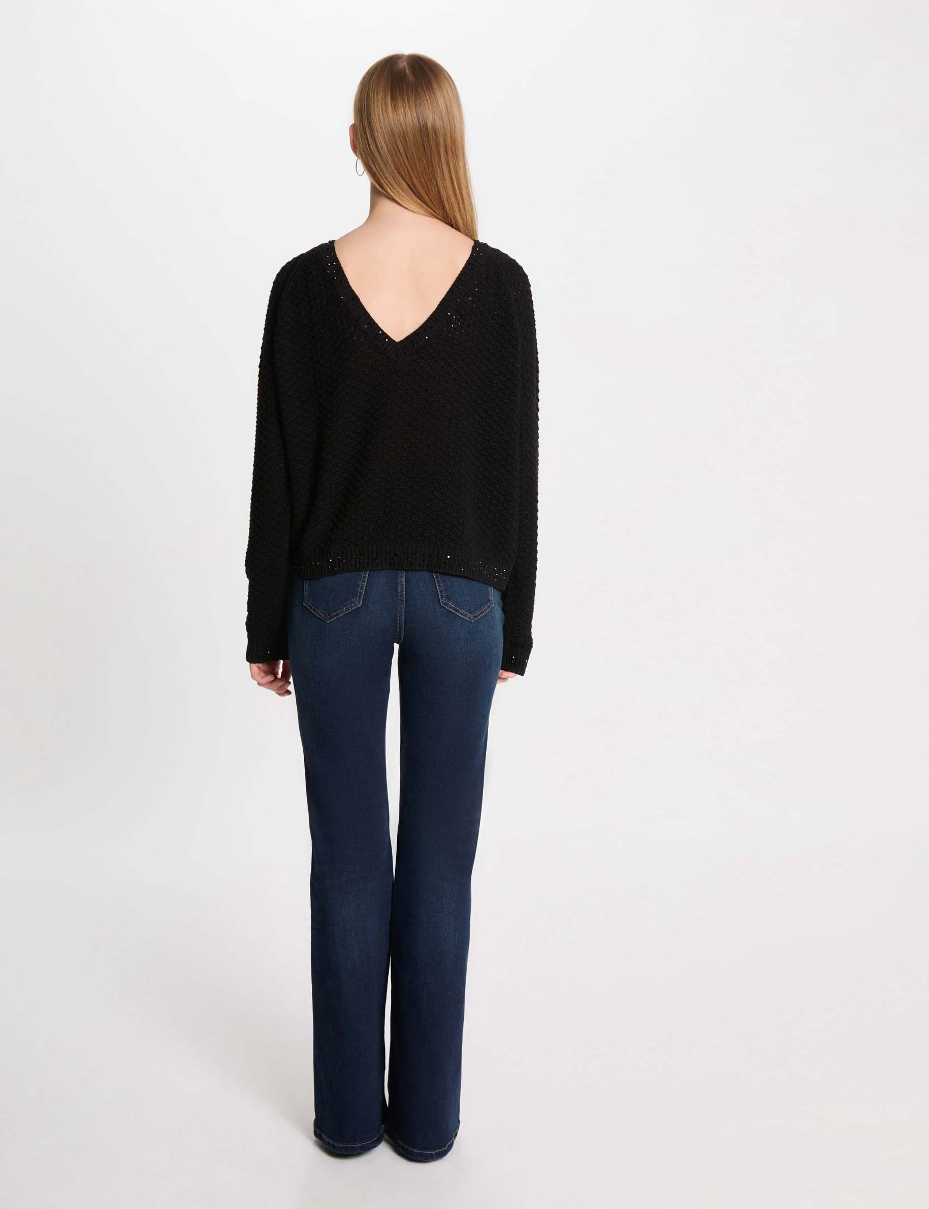 Pull col bateau noir femme