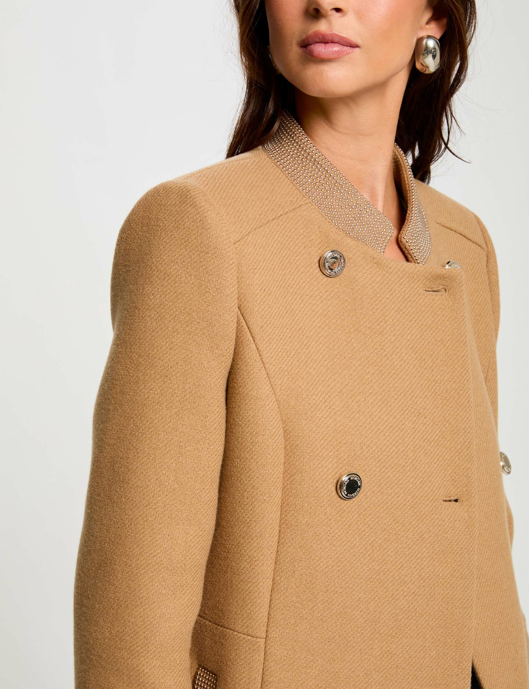 Manteau long boutonné camel femme