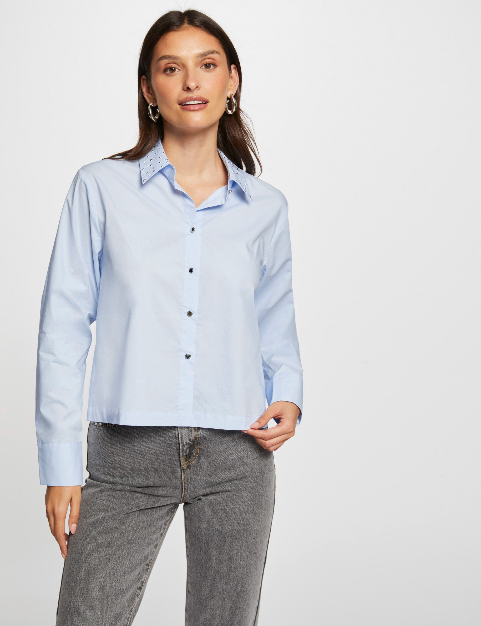 Chemise manches longues bleu moyen femme