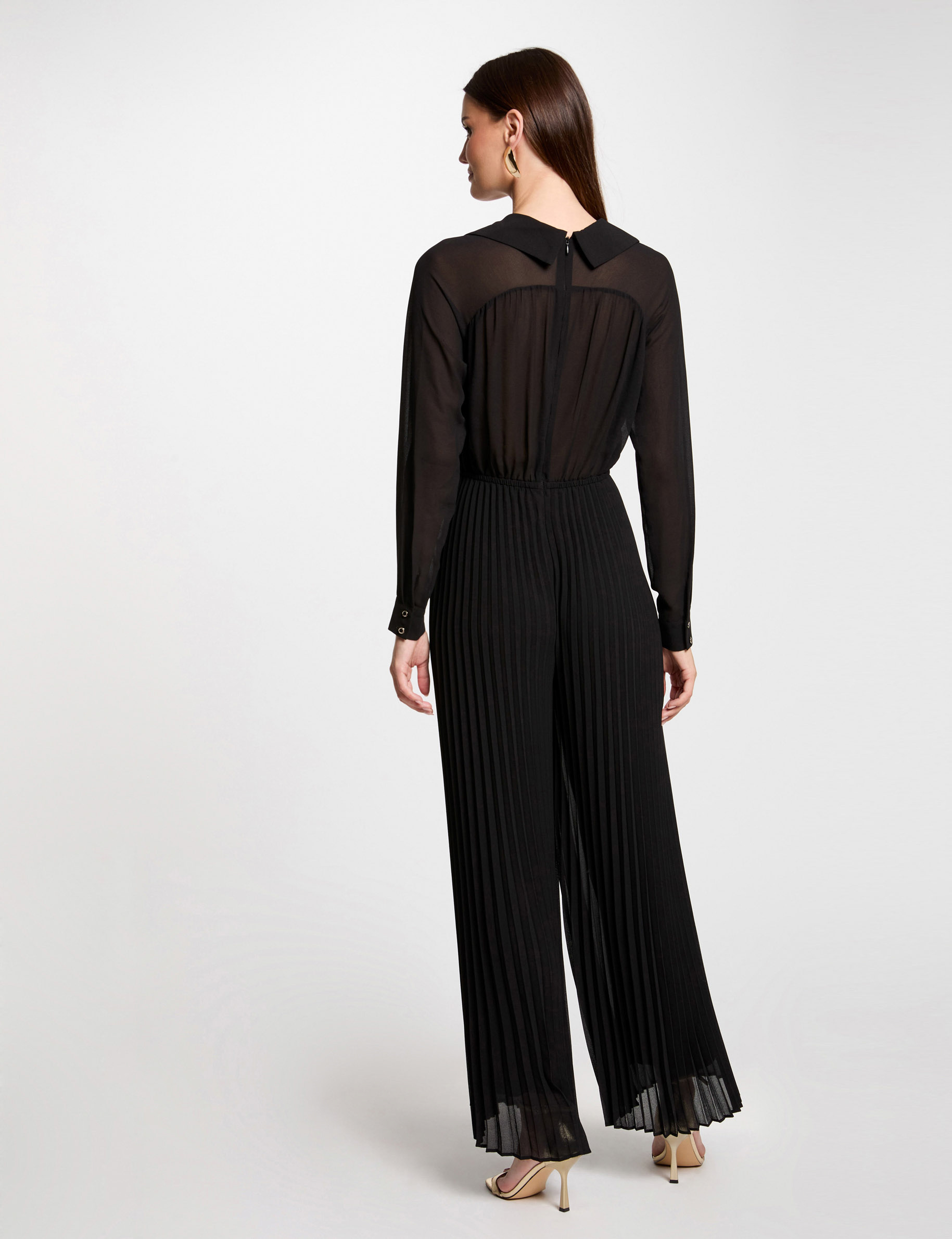 Lange jumpsuit met wijde pijpen zwart vrouw