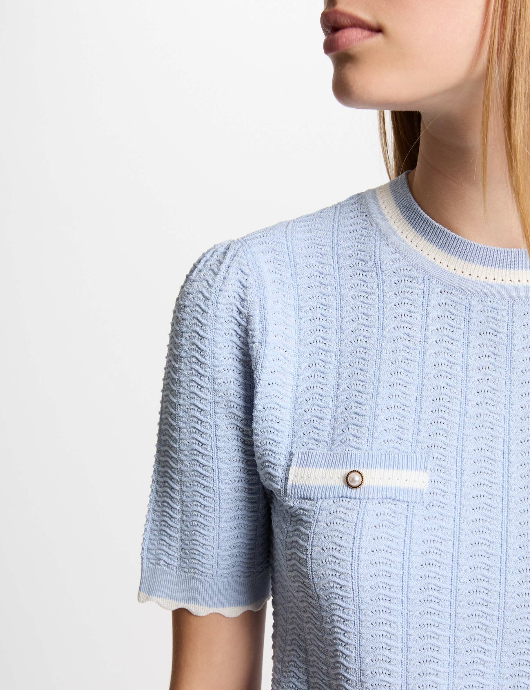 Pull manches courtes bleu ciel femme