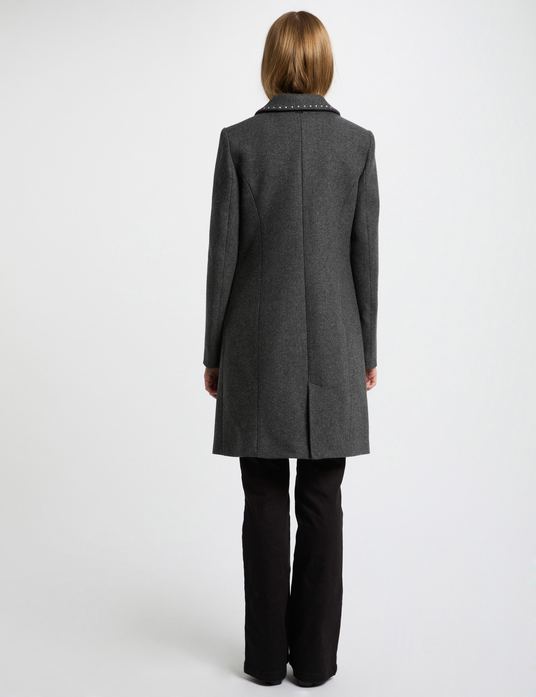 Manteau long avec clous gris clair femme