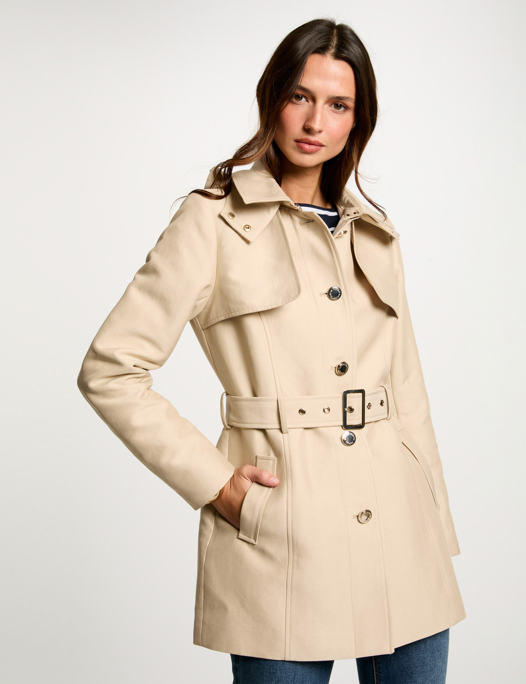 Trench mi-long ceinturé sable femme