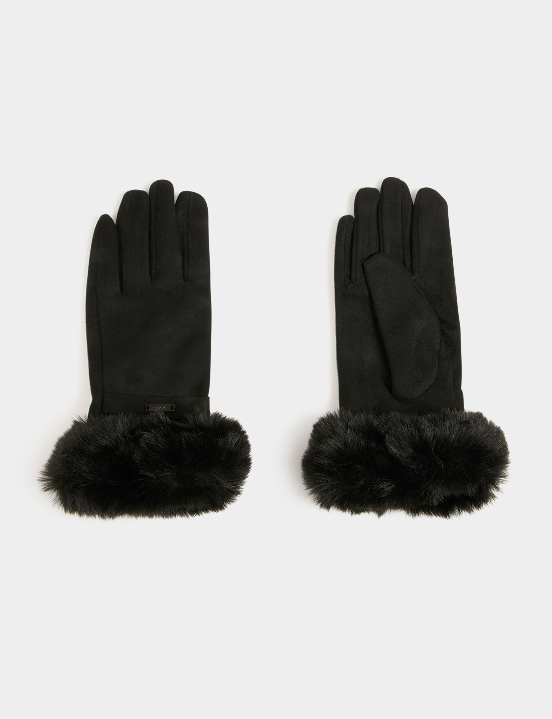 Gants détails fourrure noir femme