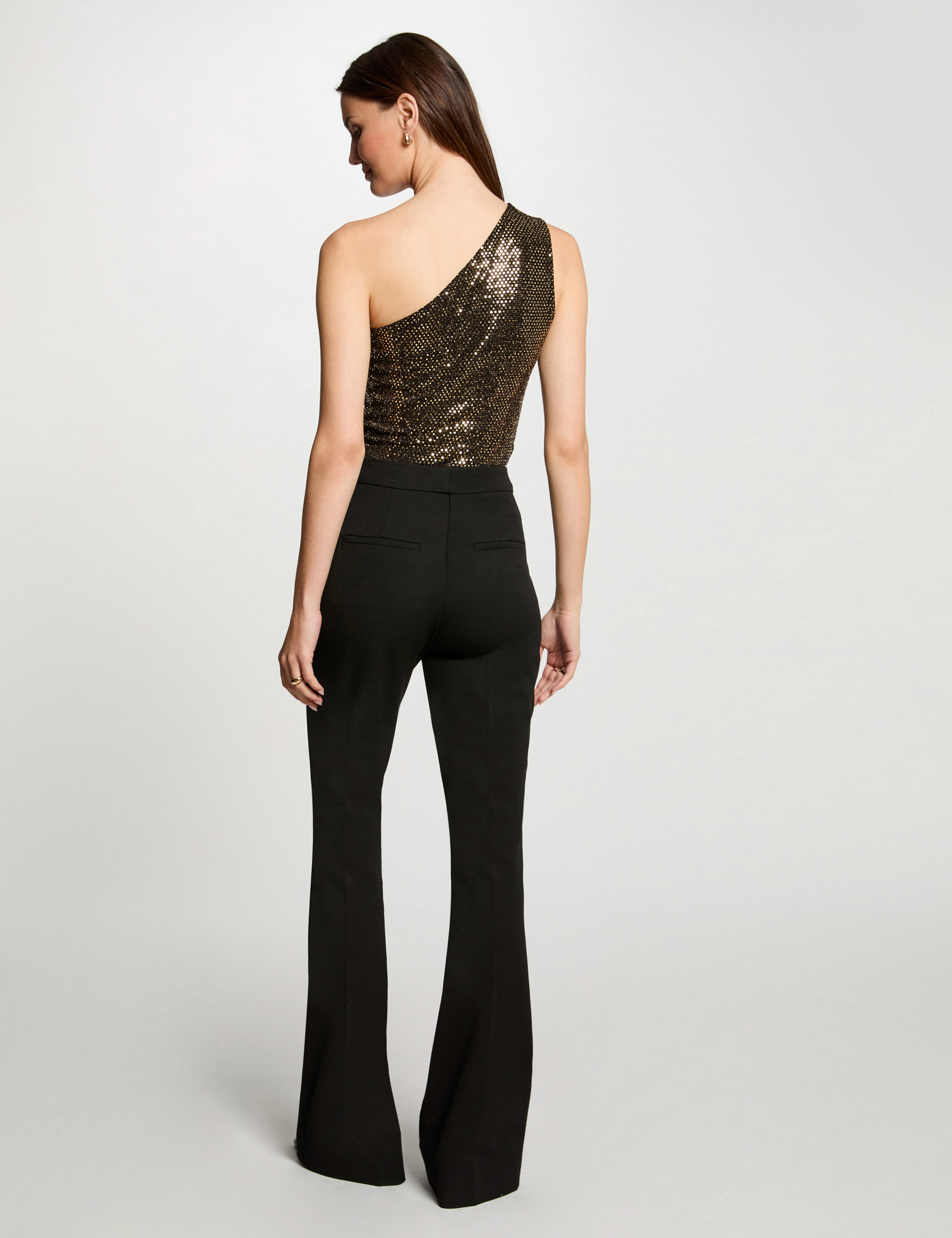 Top asymétrique strass dore femme