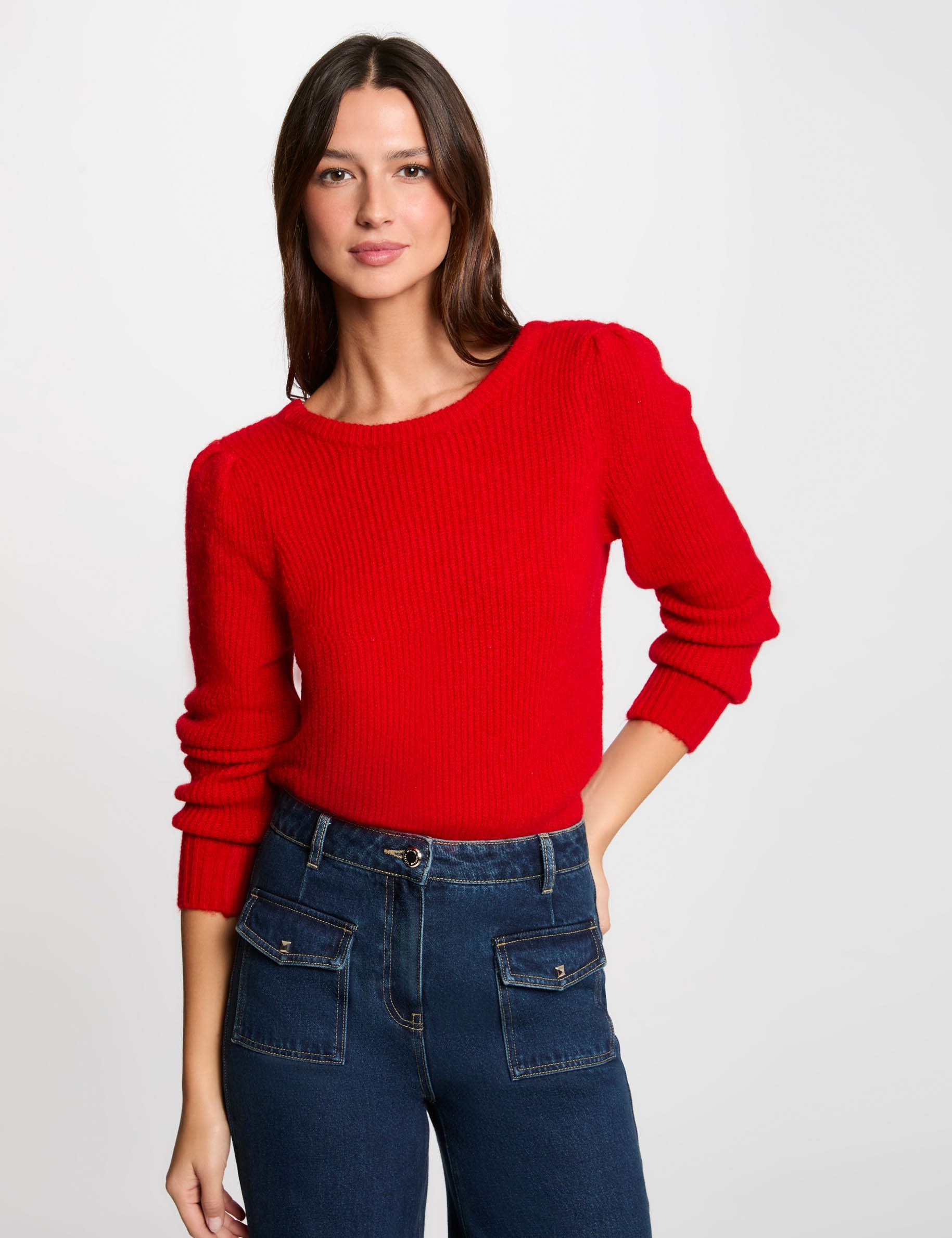 Trui met ronde hals en lange mouwen rood vrouw