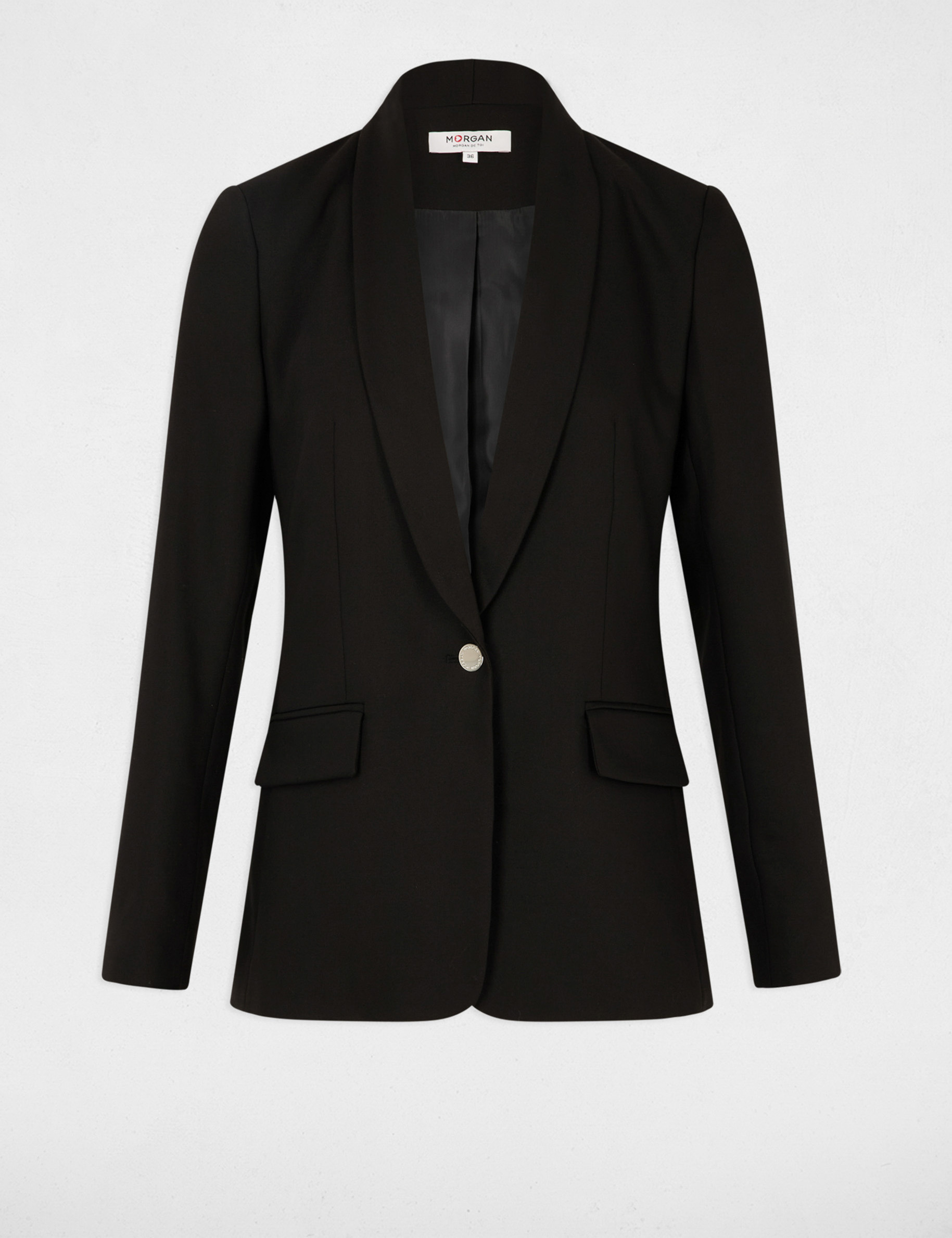 Veste courte col châle noir femme