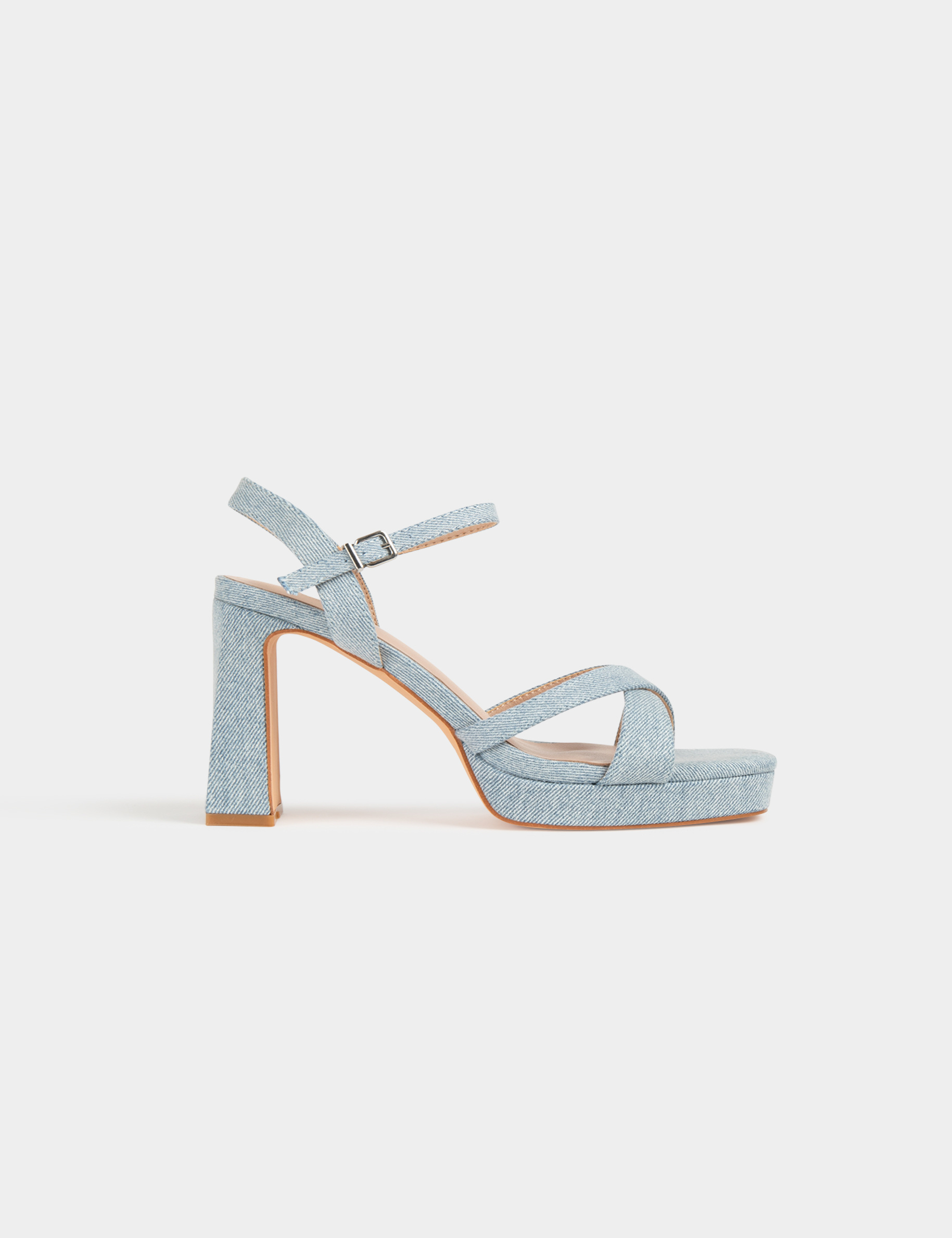 Sandalen met hak in denim jeans vrouw