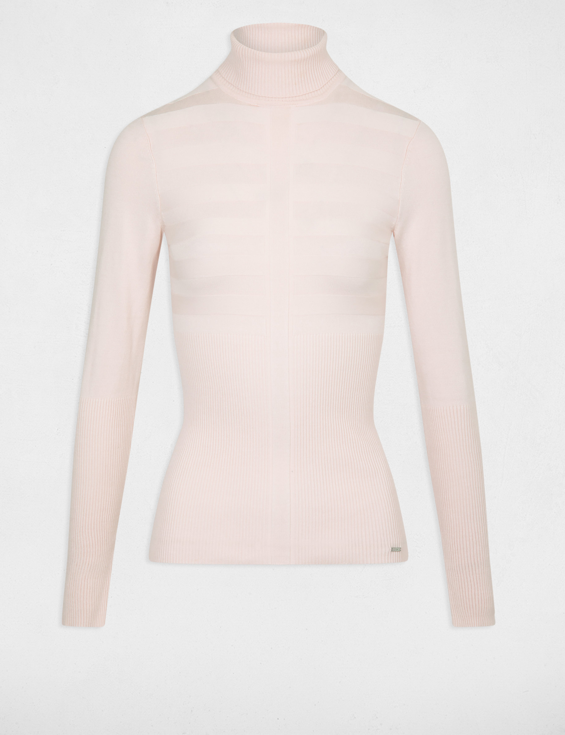 Pull manches longues col roulé rose femme