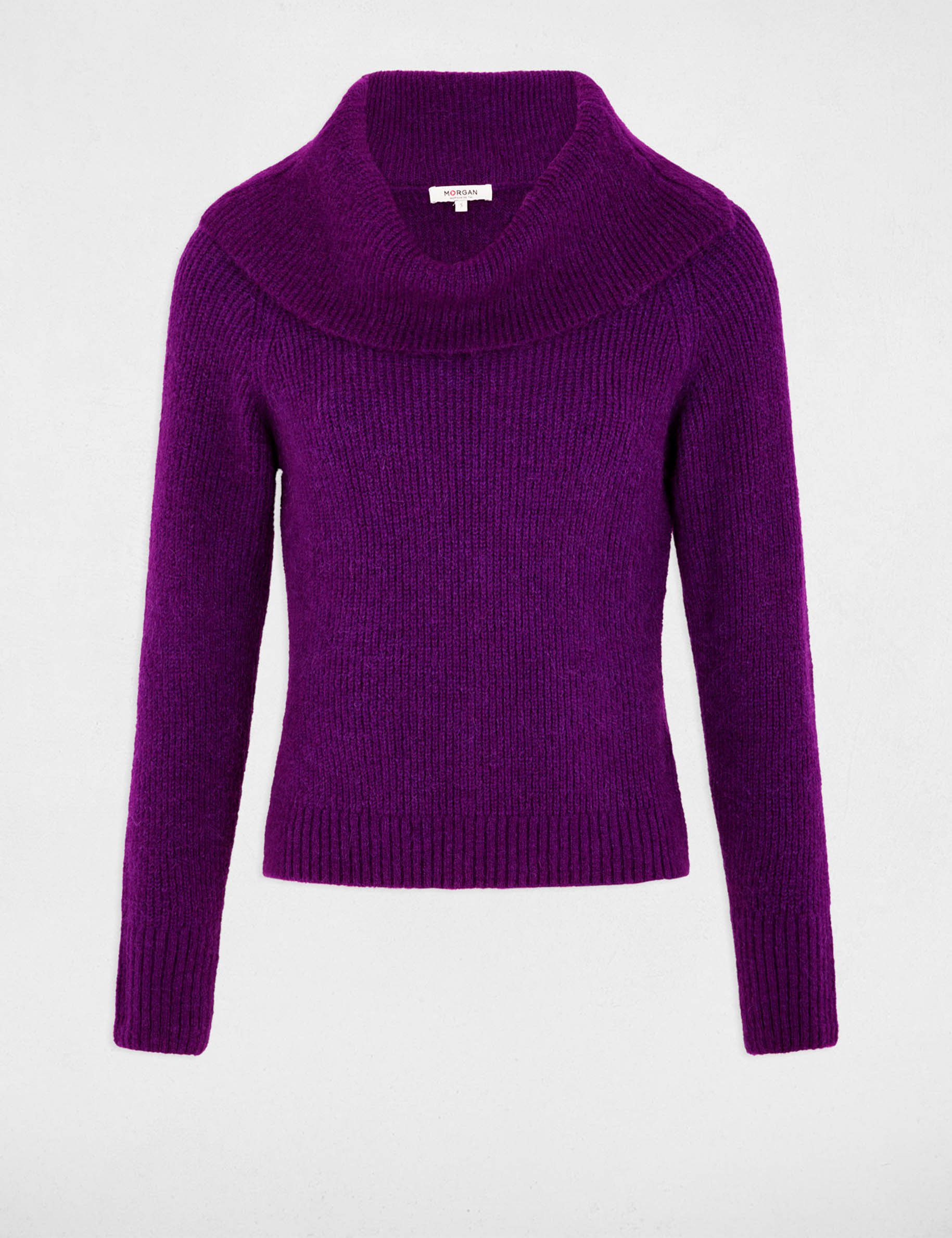 Pull col bénitier côtelé violet femme