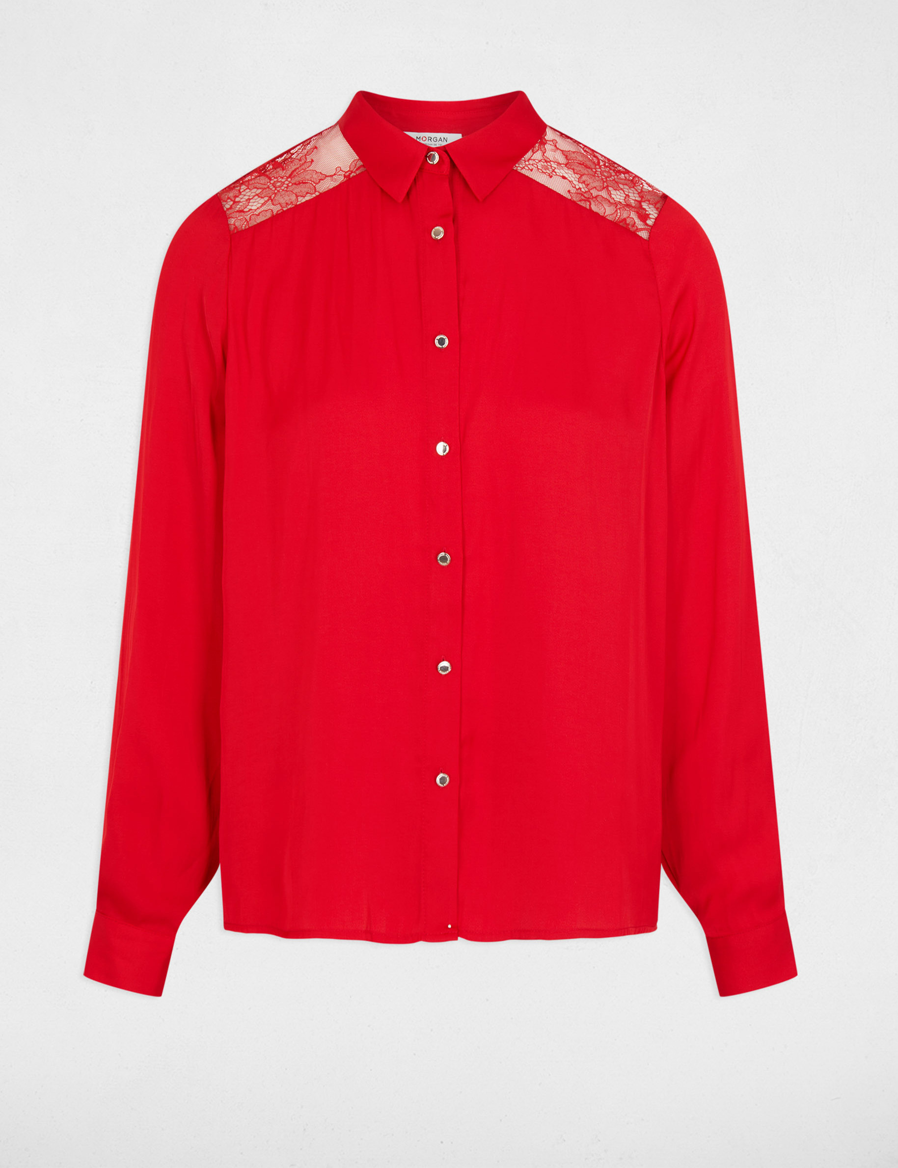 Satijnen blouse met lange mouwen rood vrouw