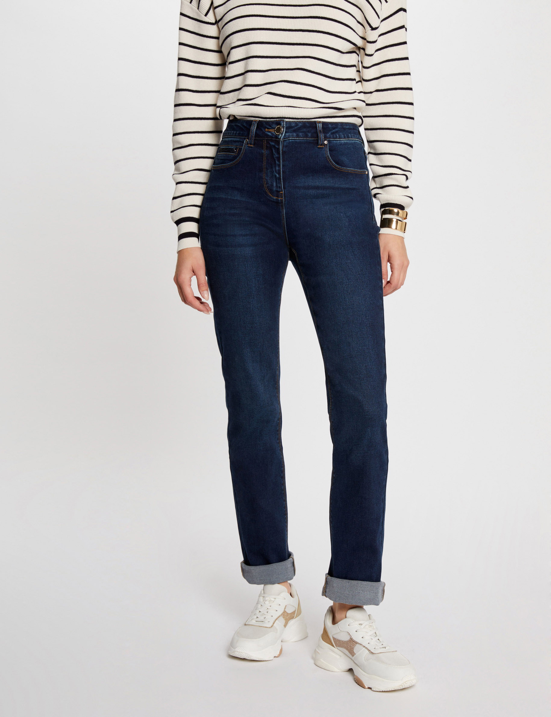 Rechte jeans met hoge taille raw jeans vrouw