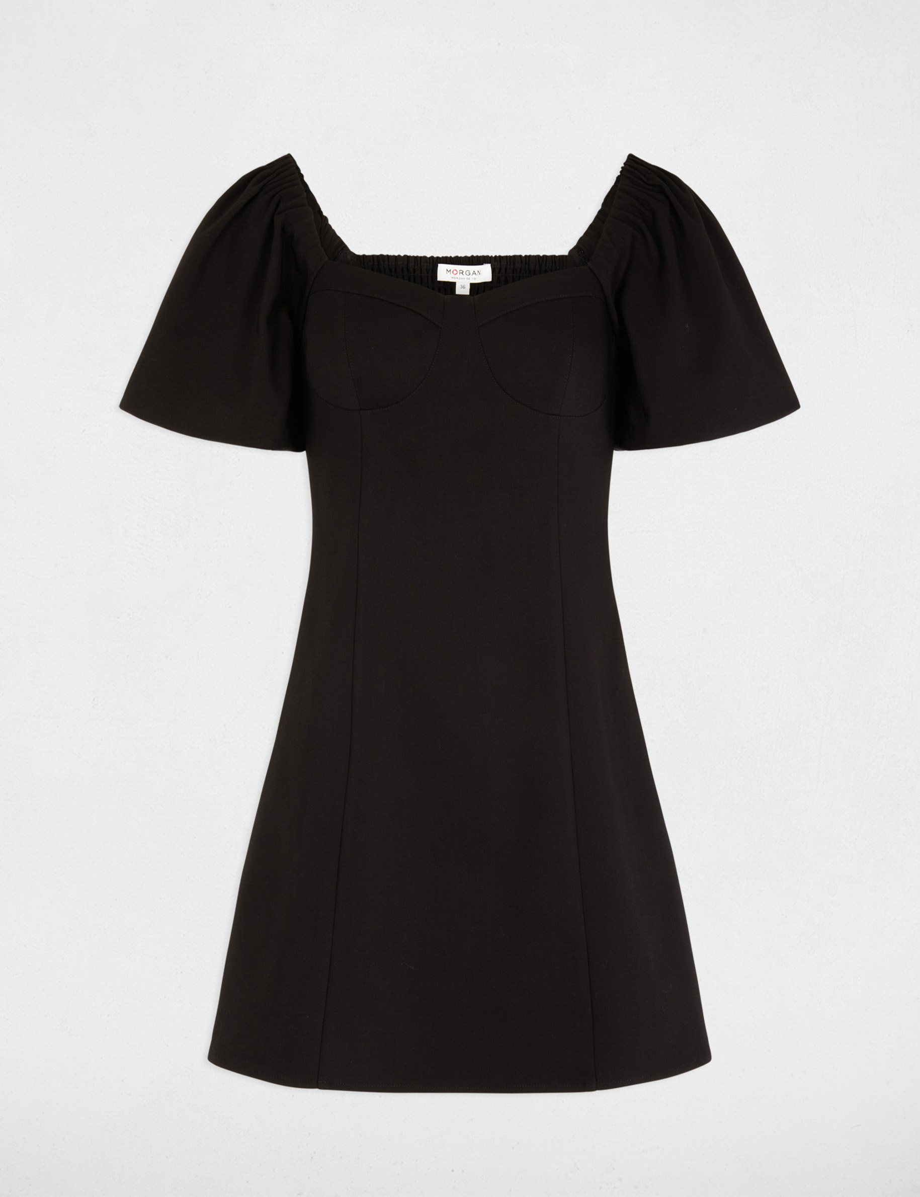 Robe courte ajustée col bardot noir femme