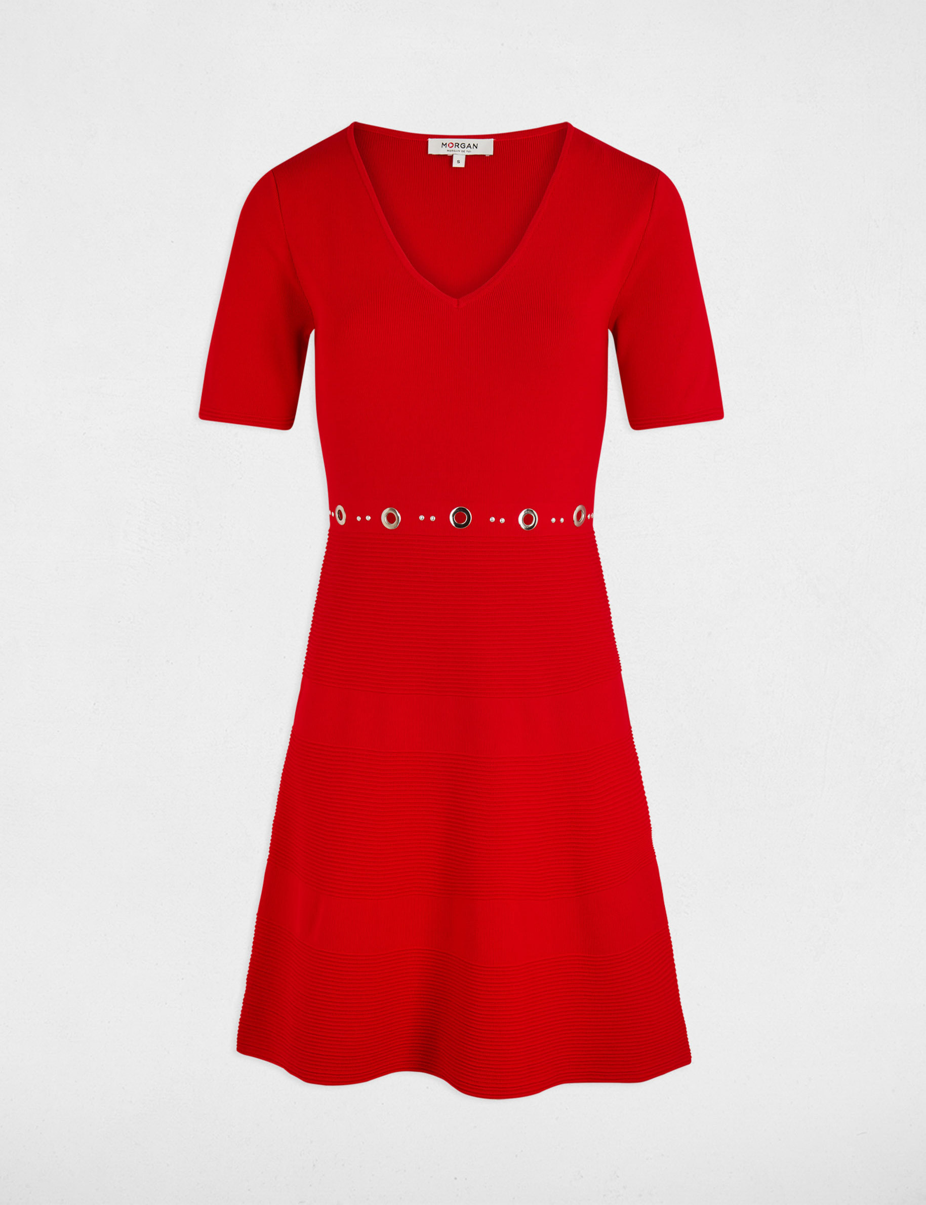 Robe tricot courte trapèze rouge femme