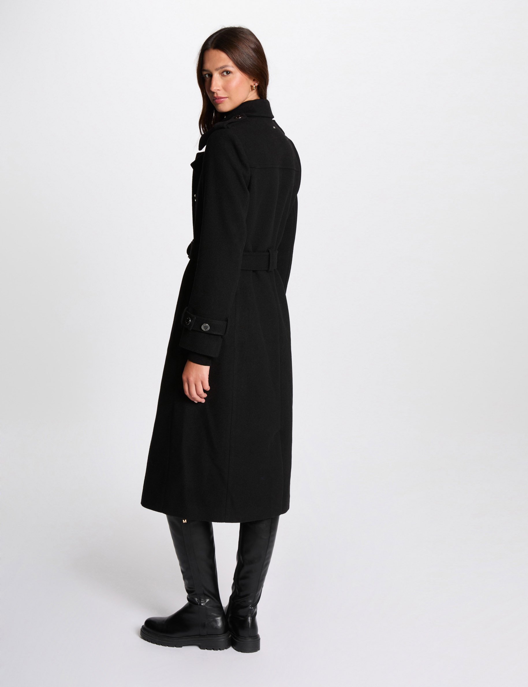 Manteau long ceinturé noir femme