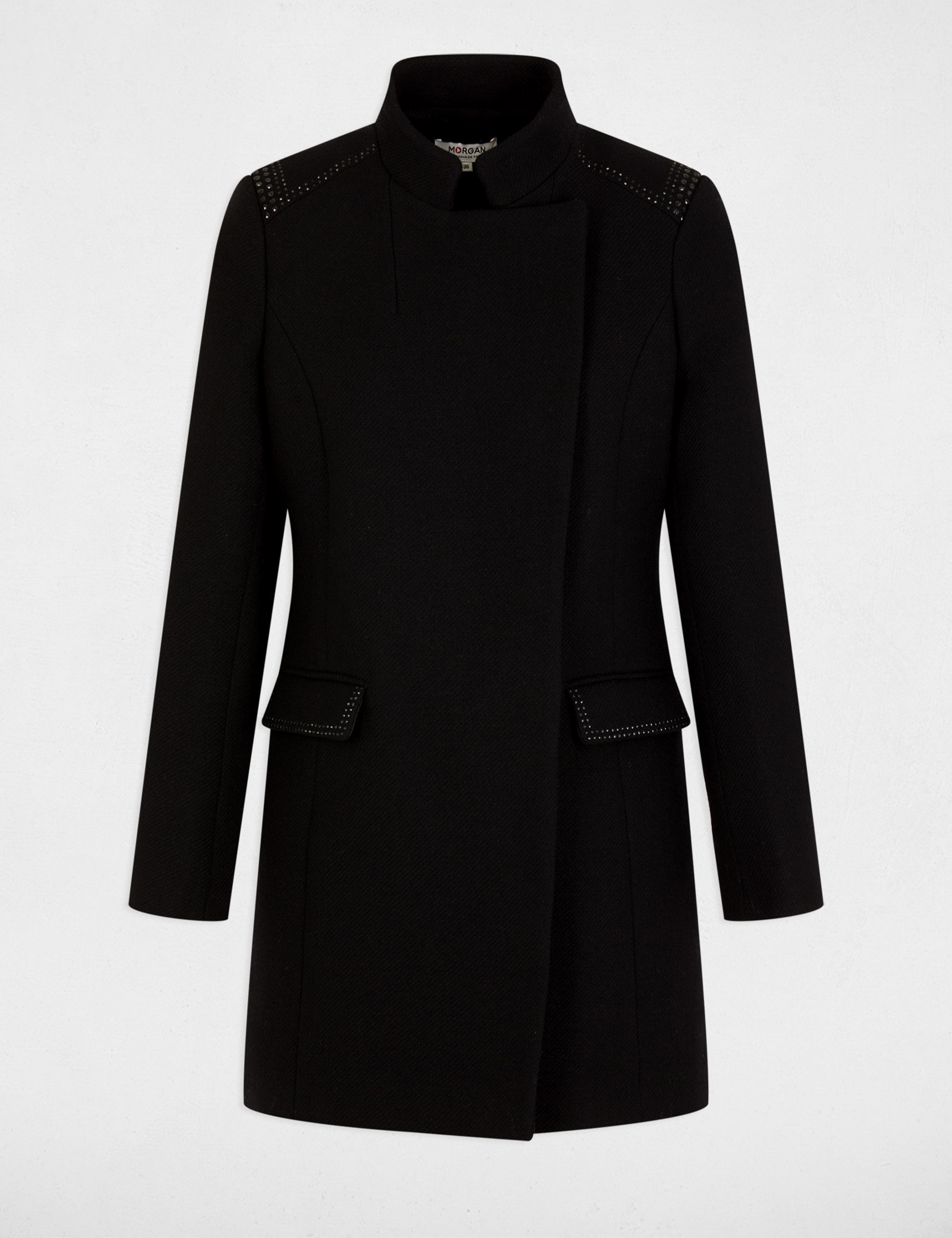 Manteau long boutonné noir femme