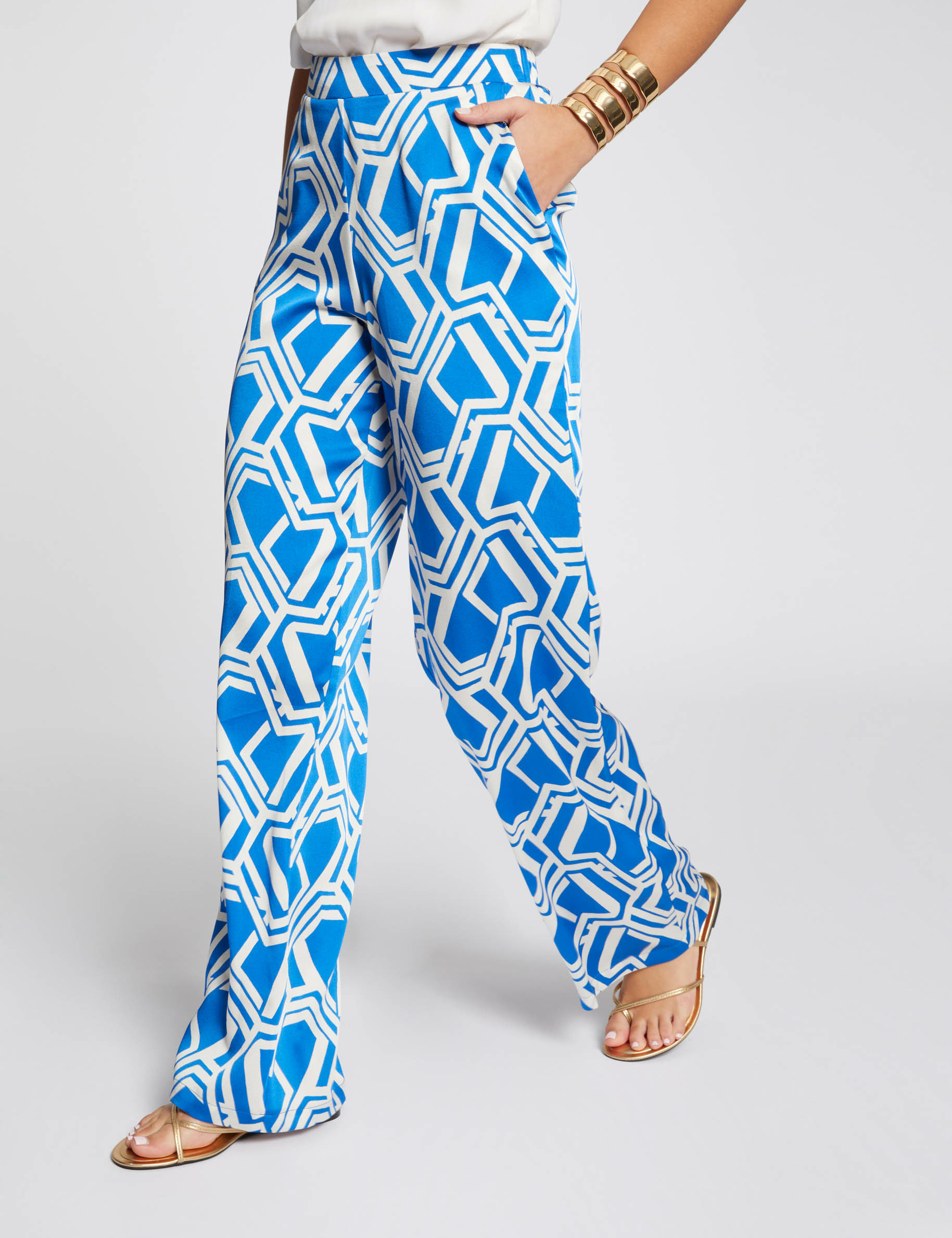 Wijde broek met print meerkleurig vrouw