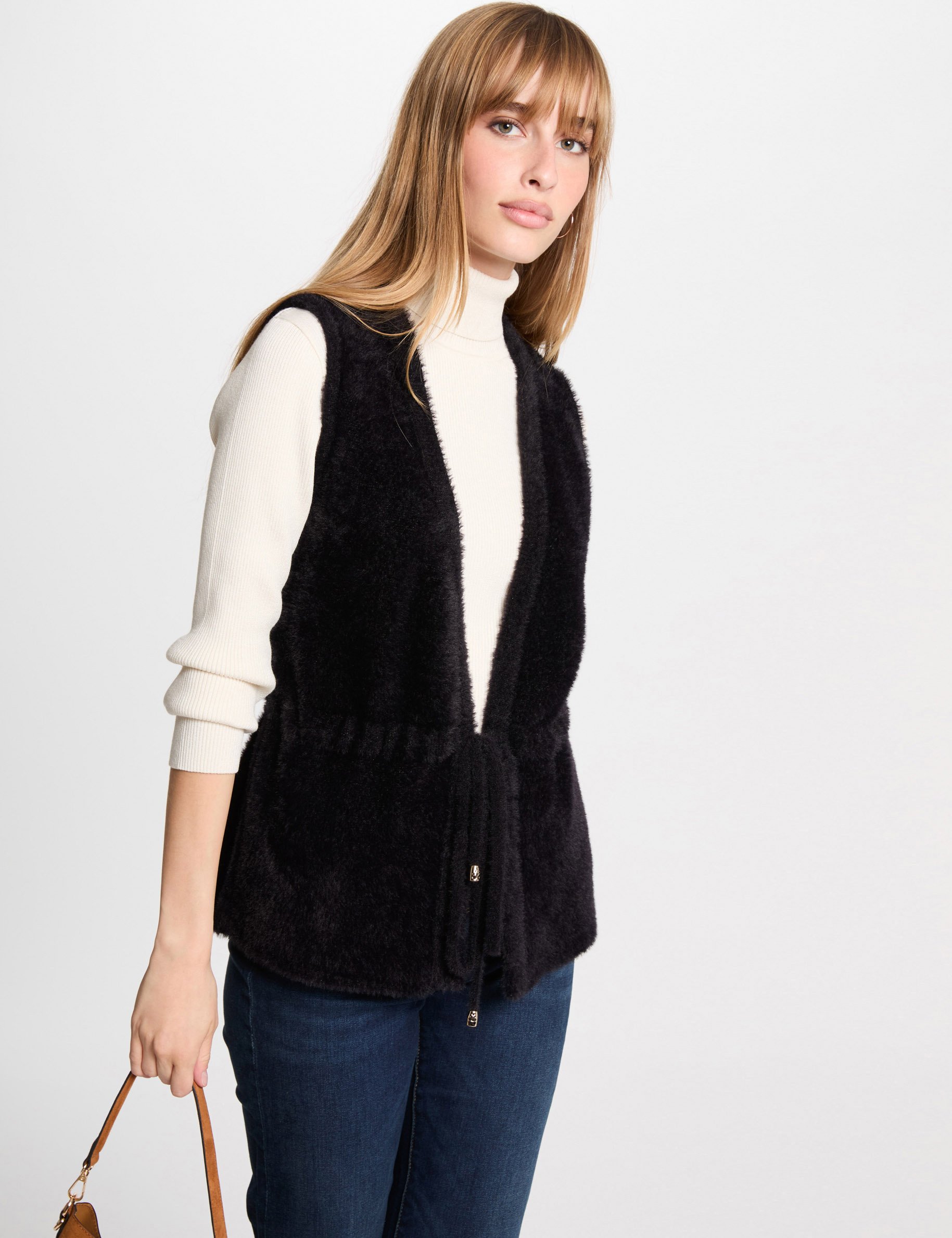 Gilet mi-long sans manches noir femme