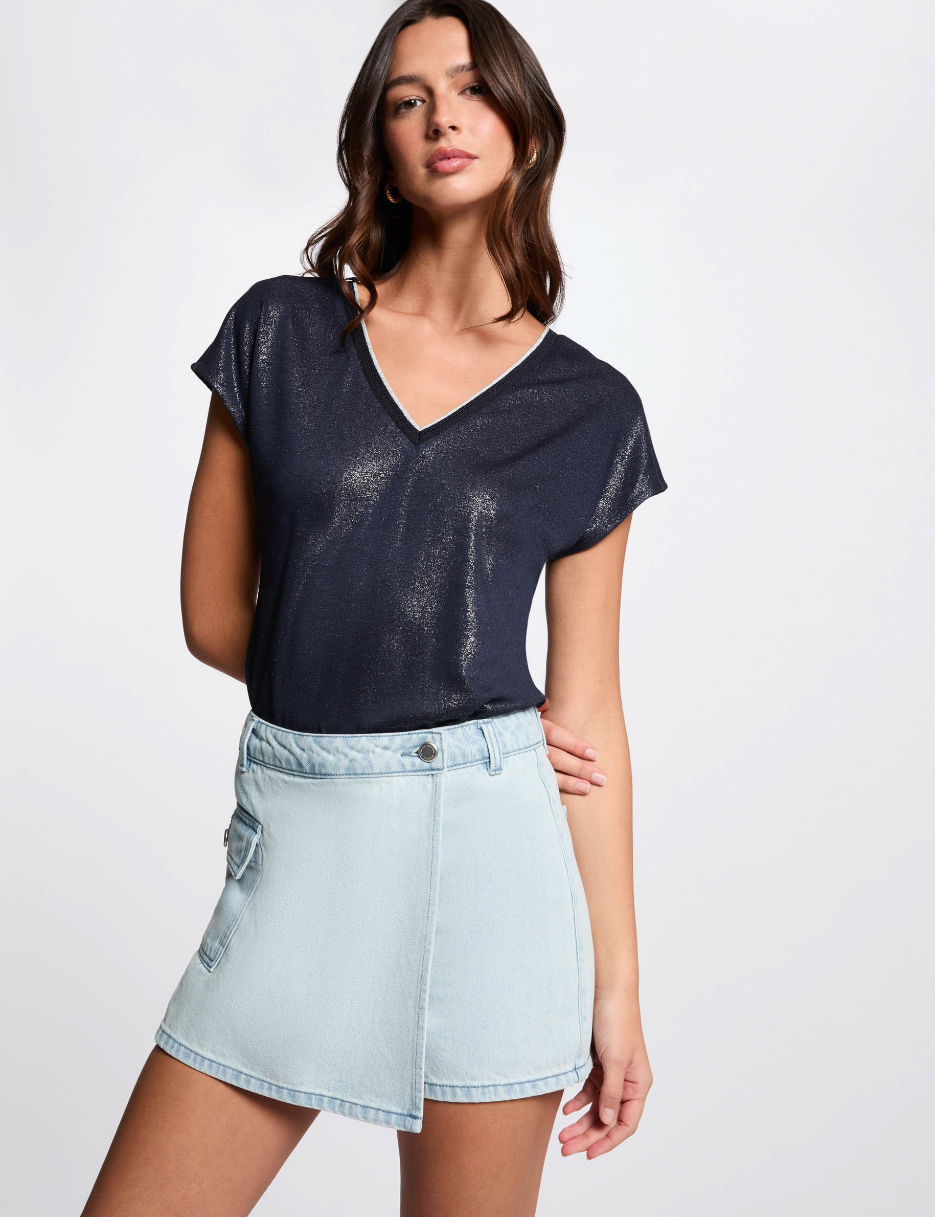 Lage taille jeans short-rok gebleekt denim vrouw