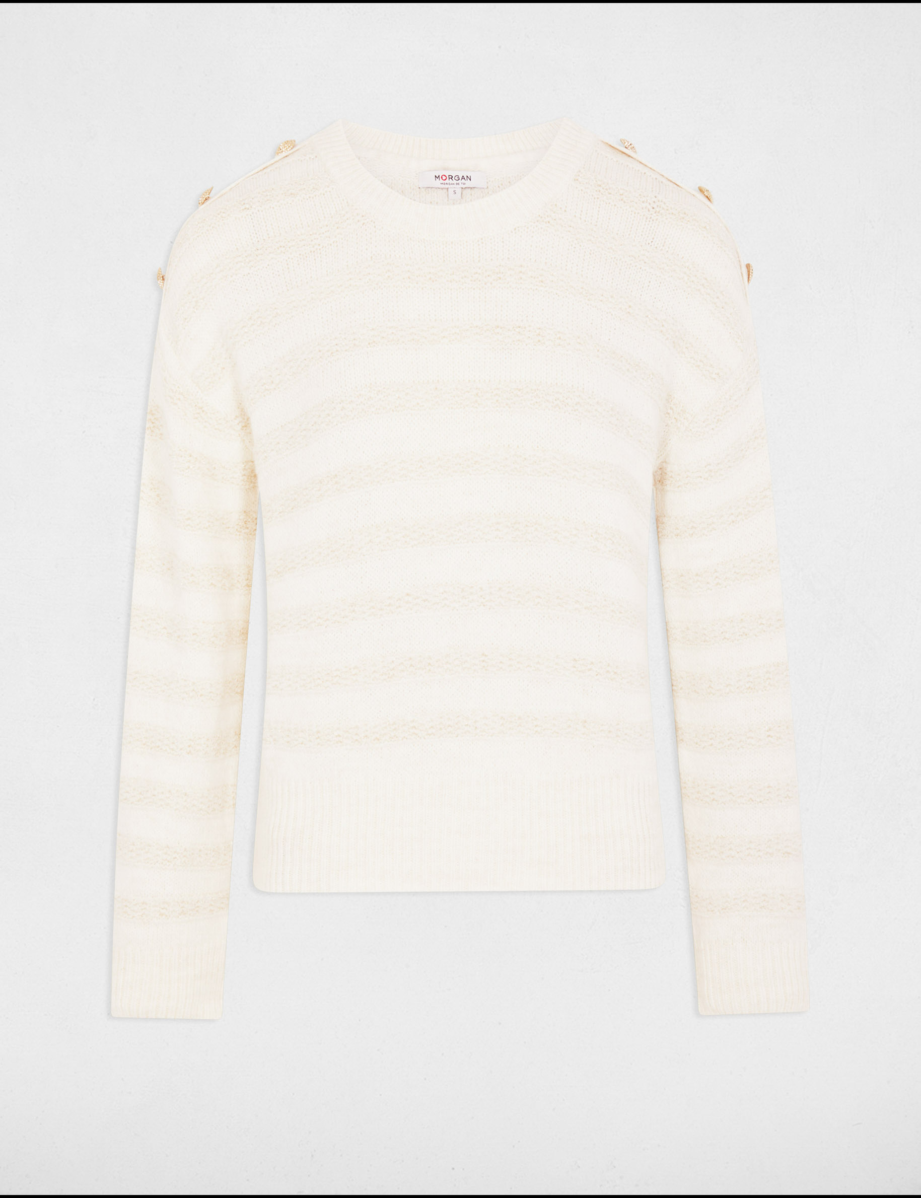 Pull col rond et boutons beige femme