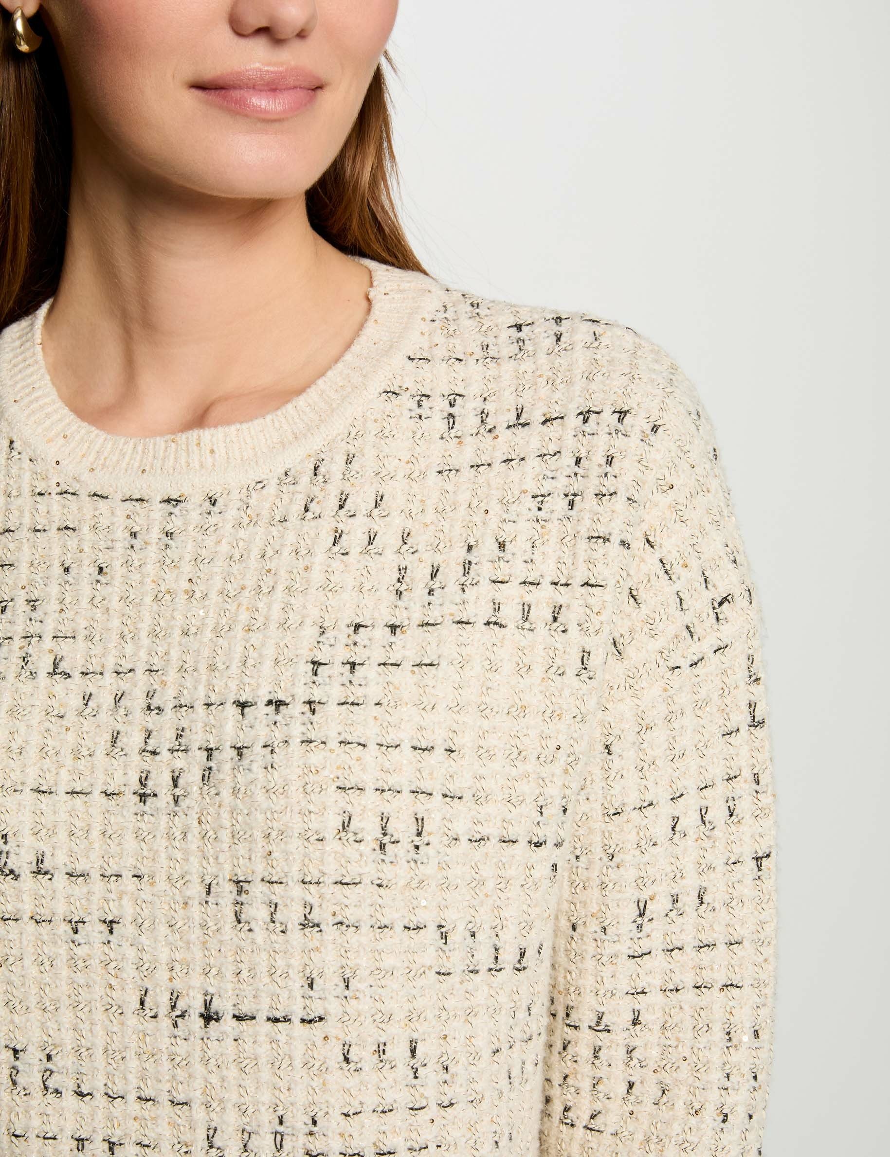 Pull col rond et sequins ecru femme