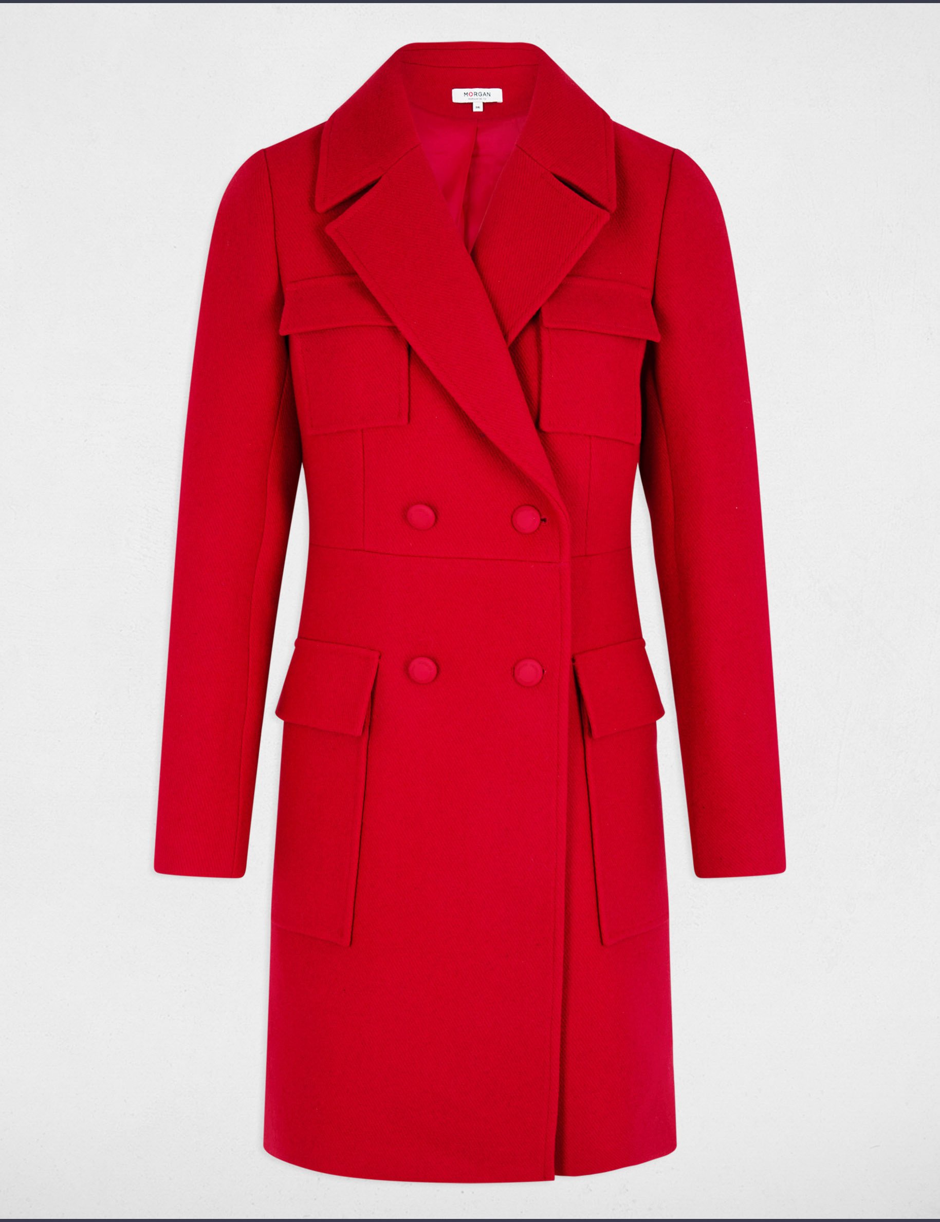 Manteau long boutonné rouge femme