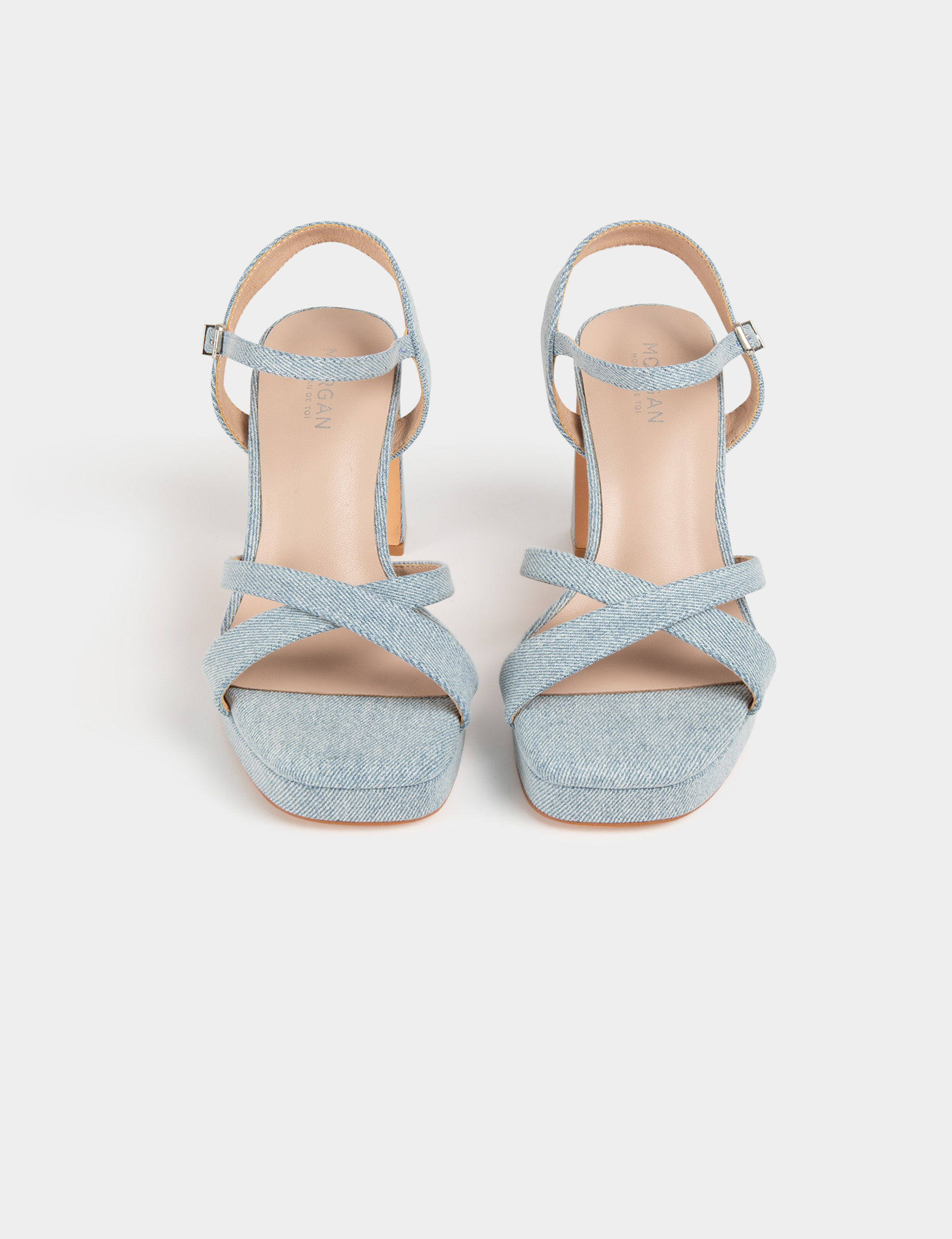 Sandalen met hak in denim jeans vrouw